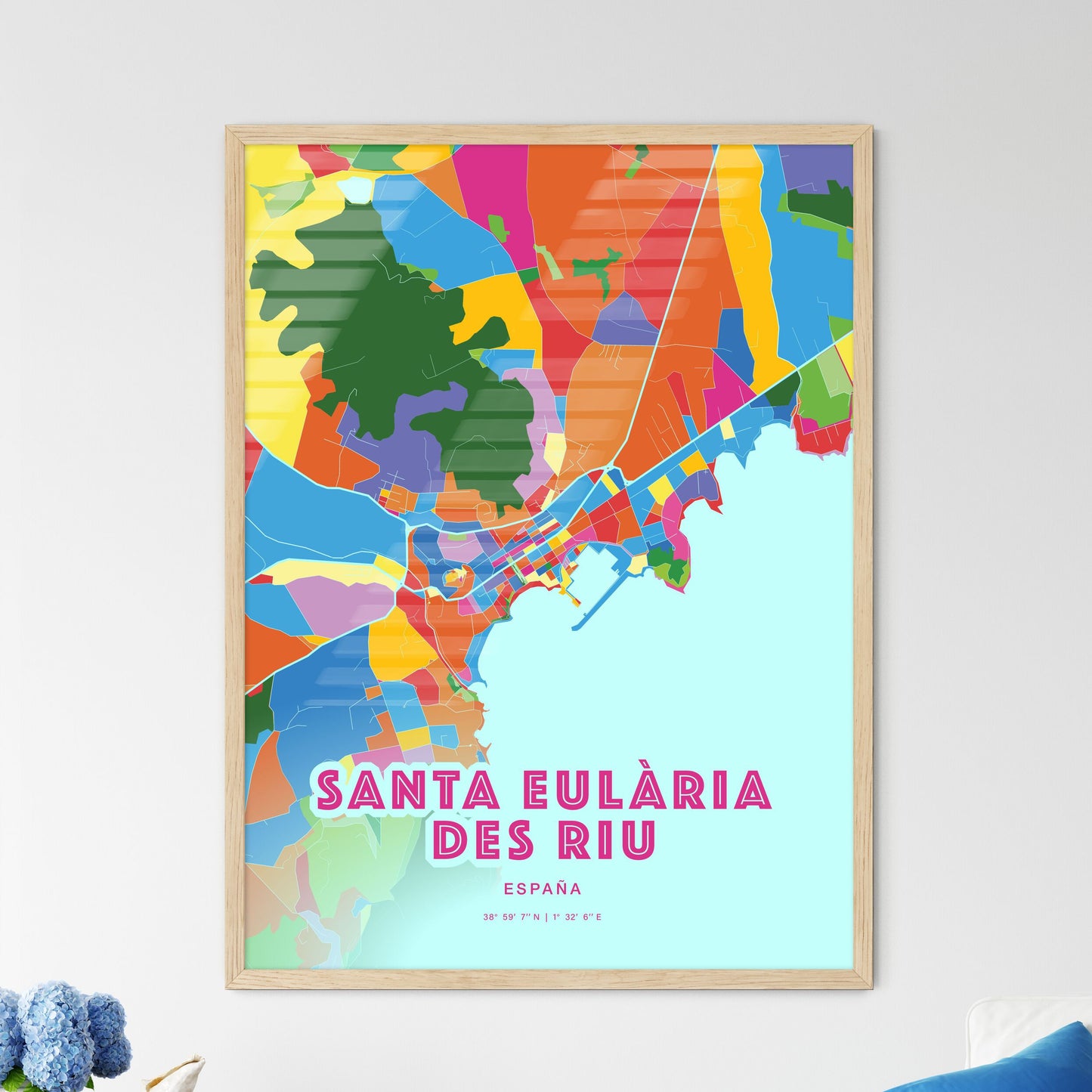 Colorful SANTA EULÀRIA DES RIU SPAIN Fine Art Map Crazy Colors