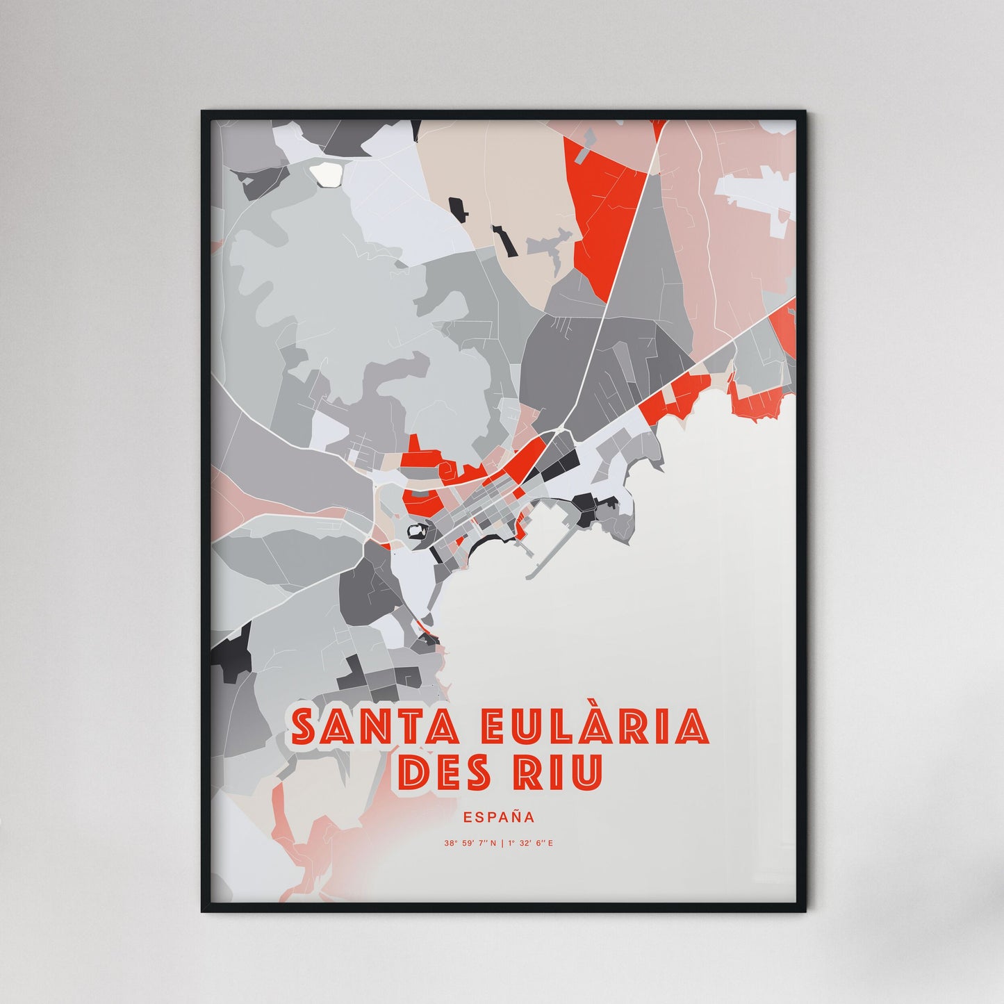 Colorful SANTA EULÀRIA DES RIU SPAIN Fine Art Map Modern