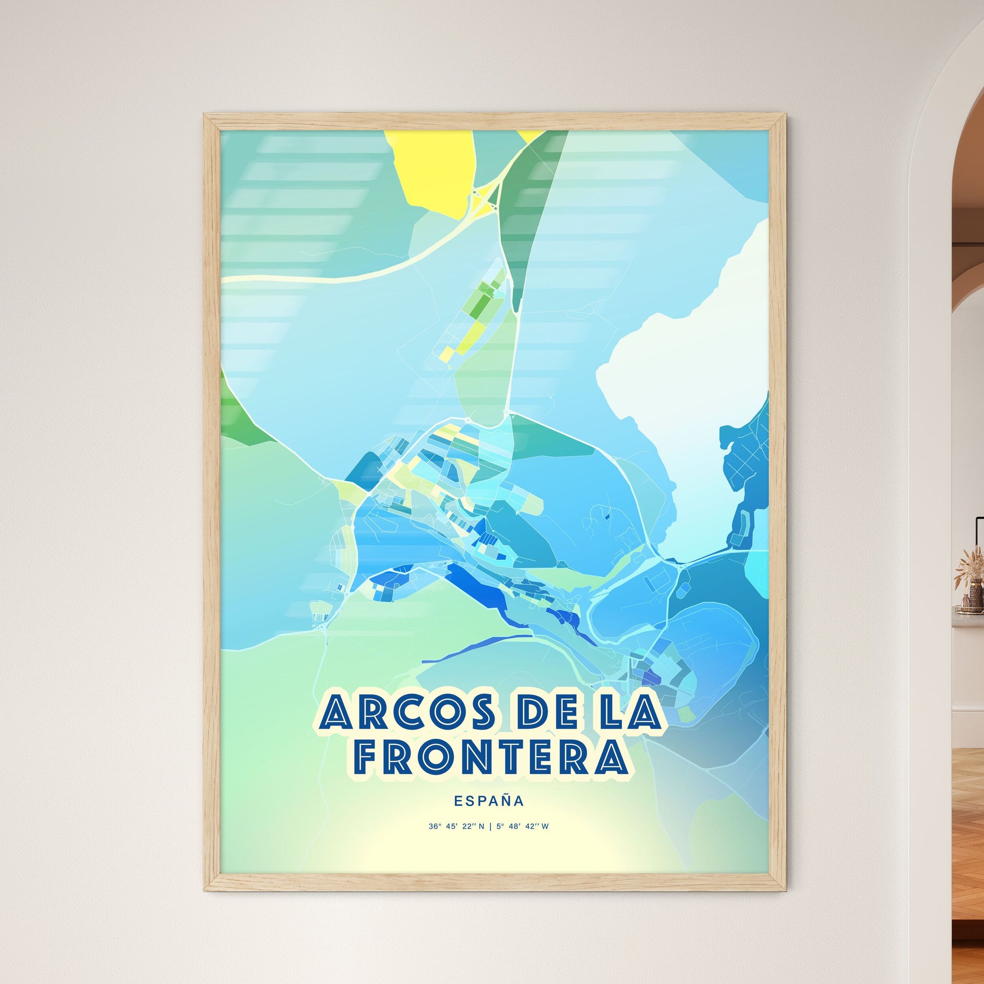 Colorful ARCOS DE LA FRONTERA SPAIN Fine Art Map Cool Blue