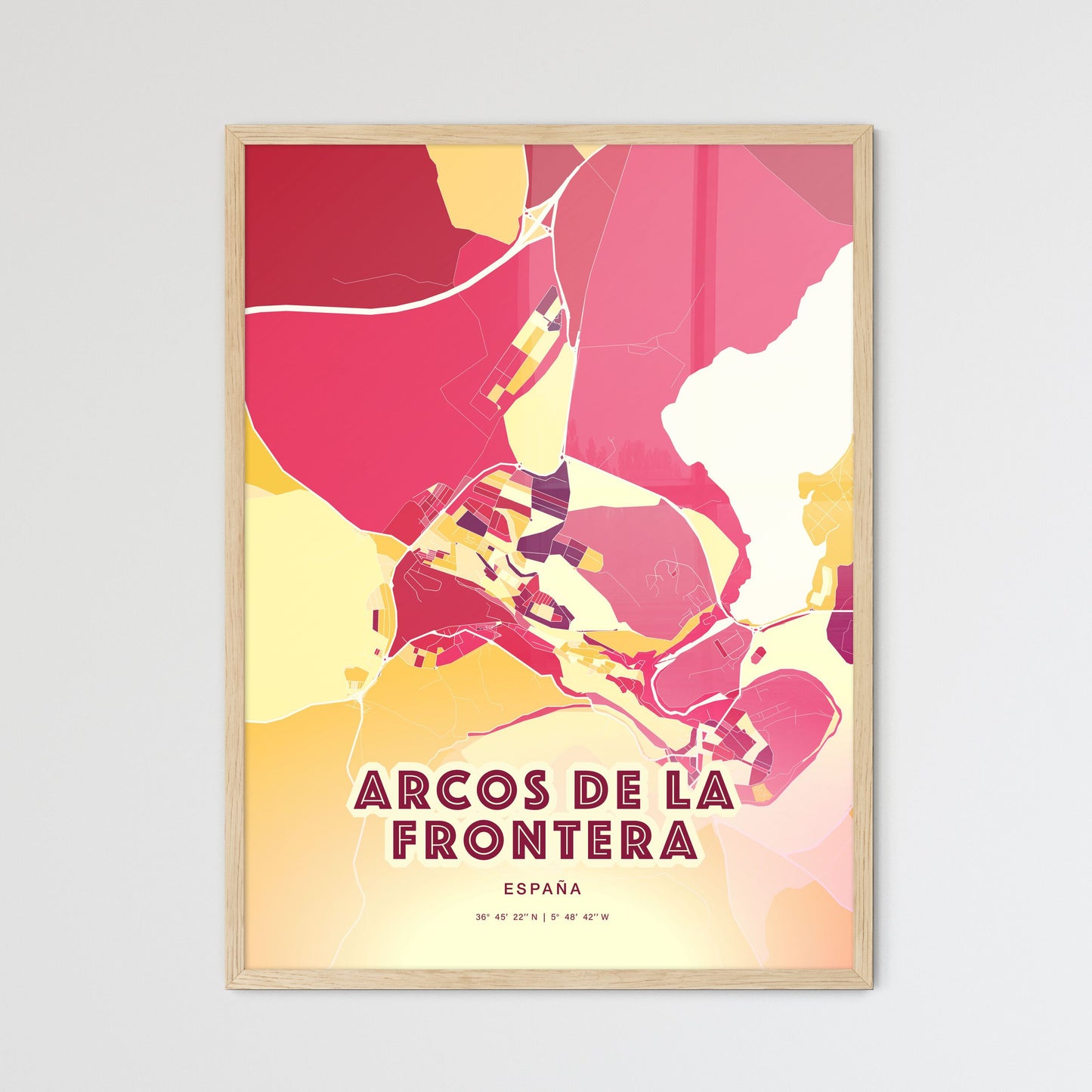 Colorful ARCOS DE LA FRONTERA SPAIN Fine Art Map Hot Red