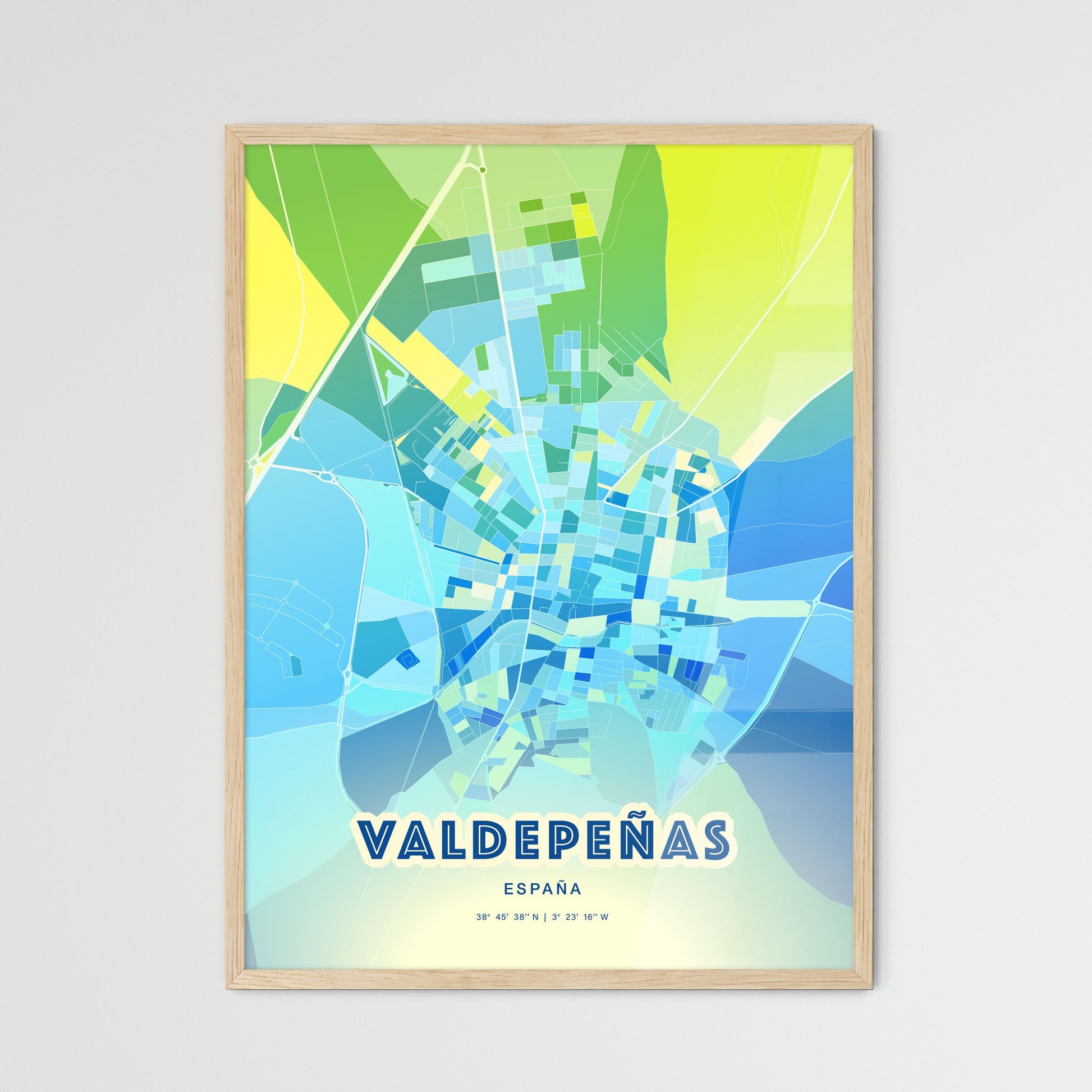 Colorful VALDEPEÑAS SPAIN Fine Art Map Cool Blue