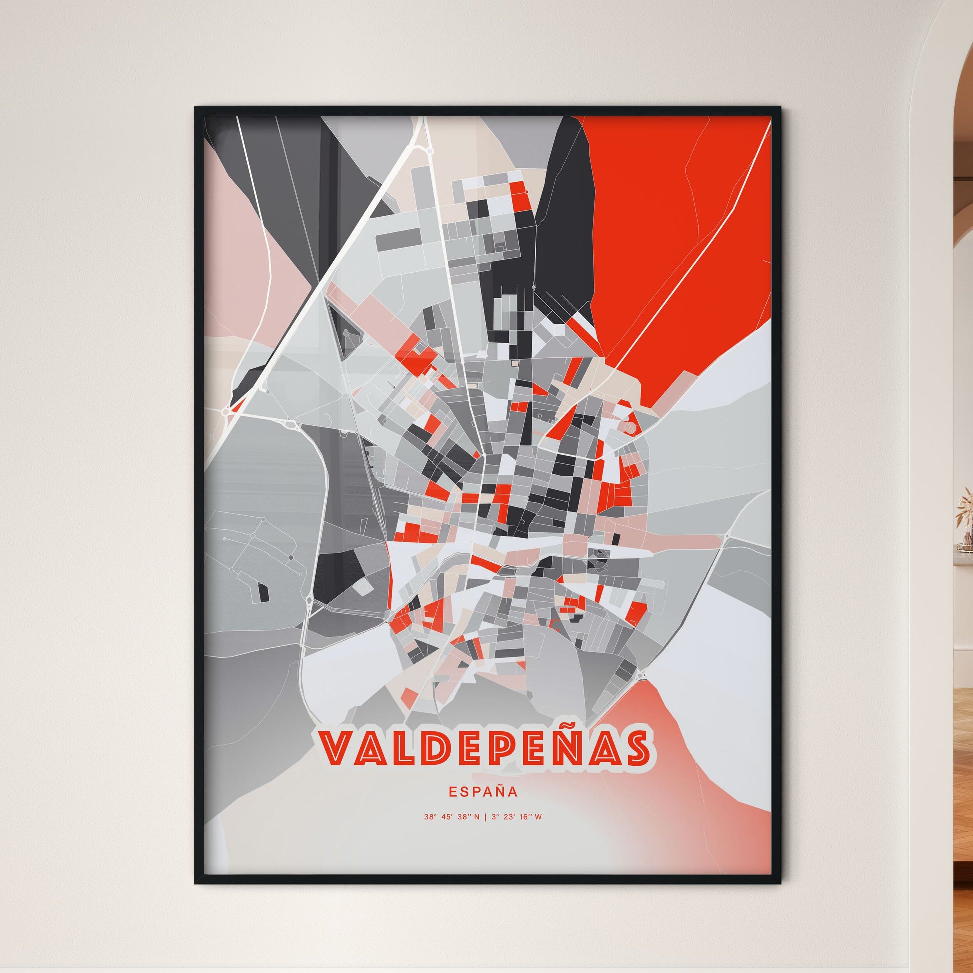 Colorful VALDEPEÑAS SPAIN Fine Art Map Modern