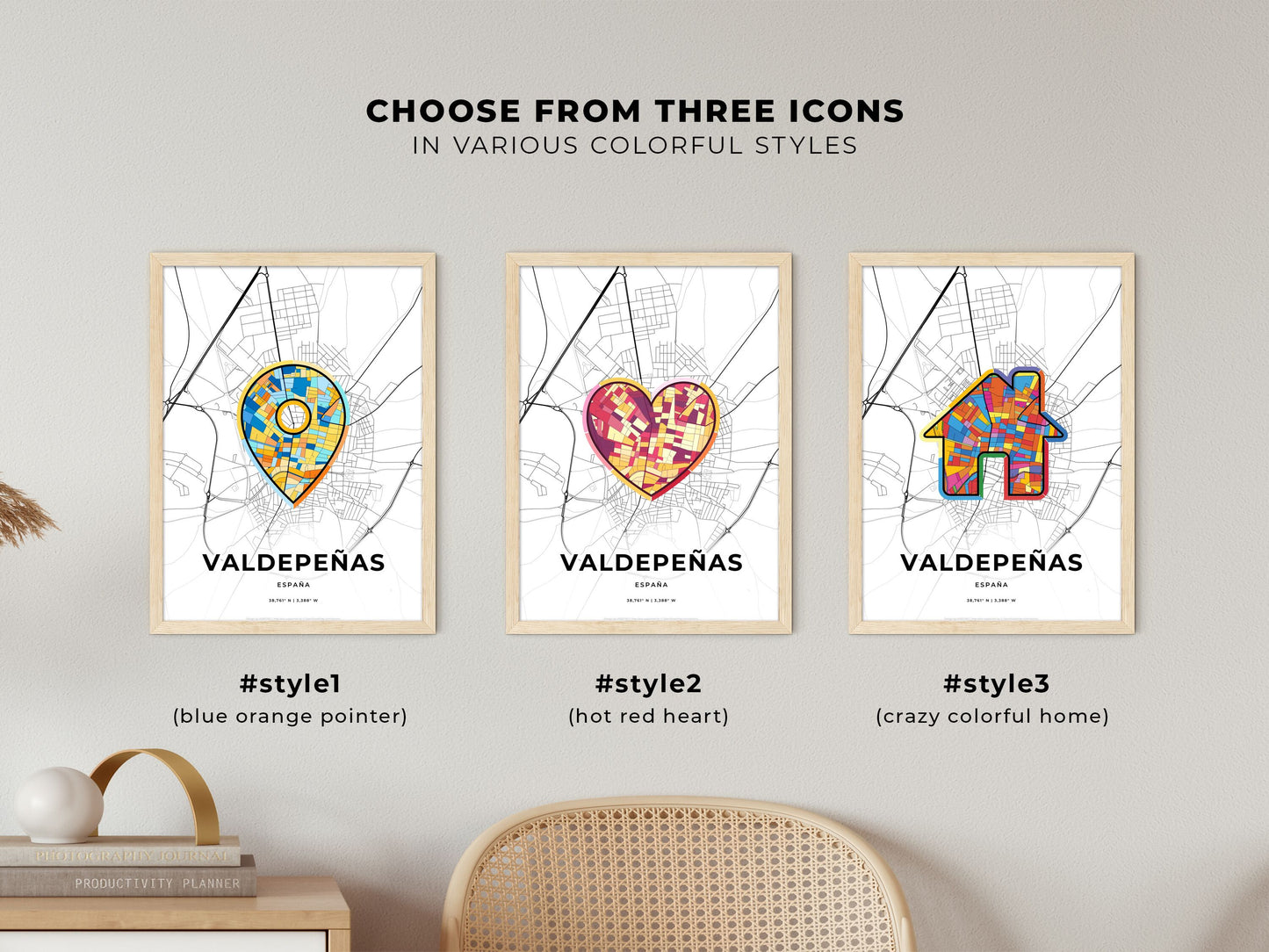 Valdepeñas Spain maps with colorful icons
