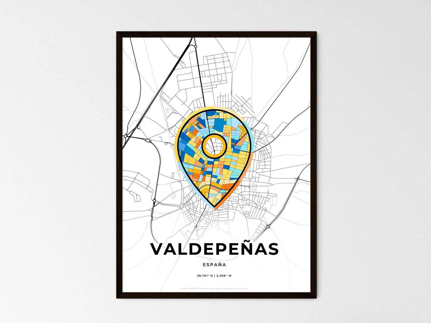 Valdepeñas Spain wedding art map with pointer icon