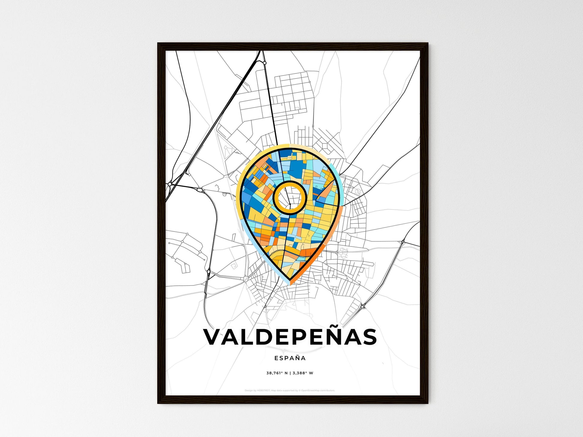 Valdepeñas Spain wedding art map with pointer icon