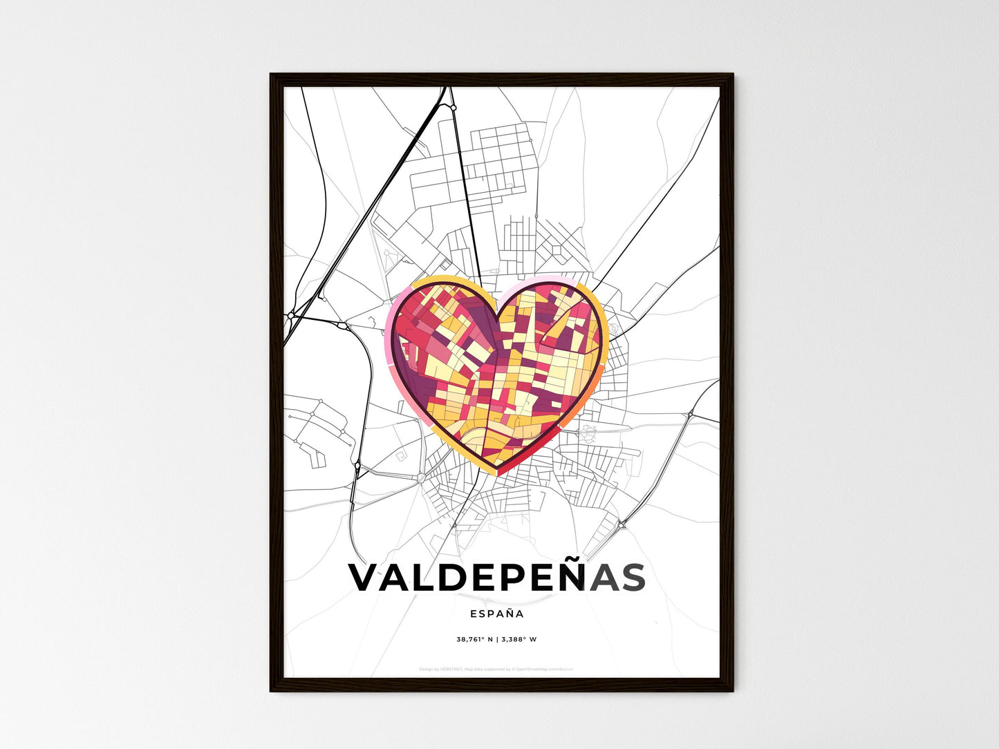 Valdepeñas Spain wedding art map with heart icon