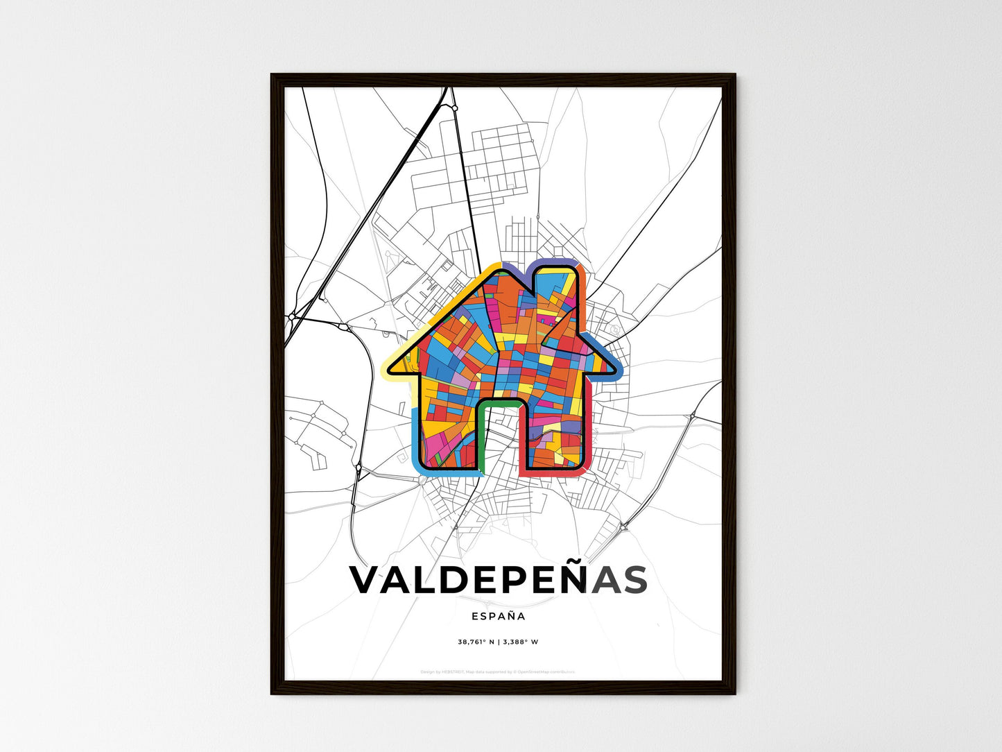 Valdepeñas Spain wedding art map with home icon