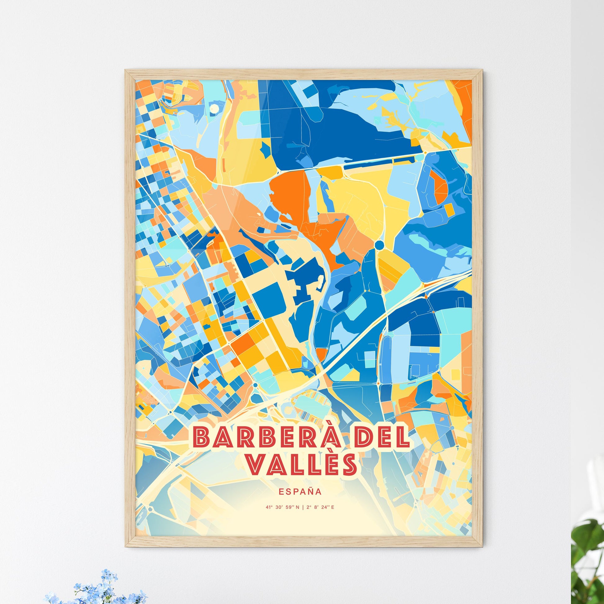 Colorful BARBERÀ DEL VALLÈS SPAIN Fine Art Map Blue Orange