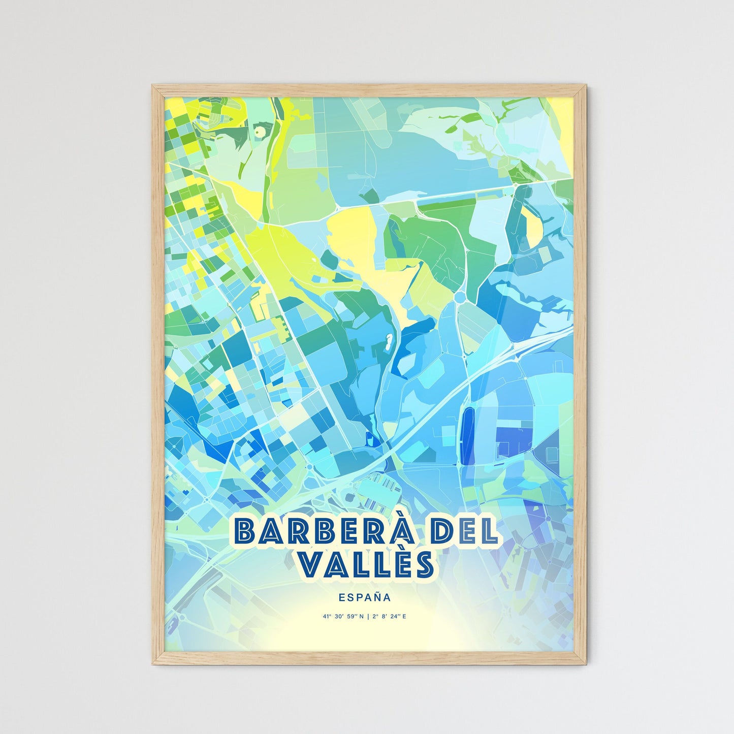 Colorful BARBERÀ DEL VALLÈS SPAIN Fine Art Map Cool Blue