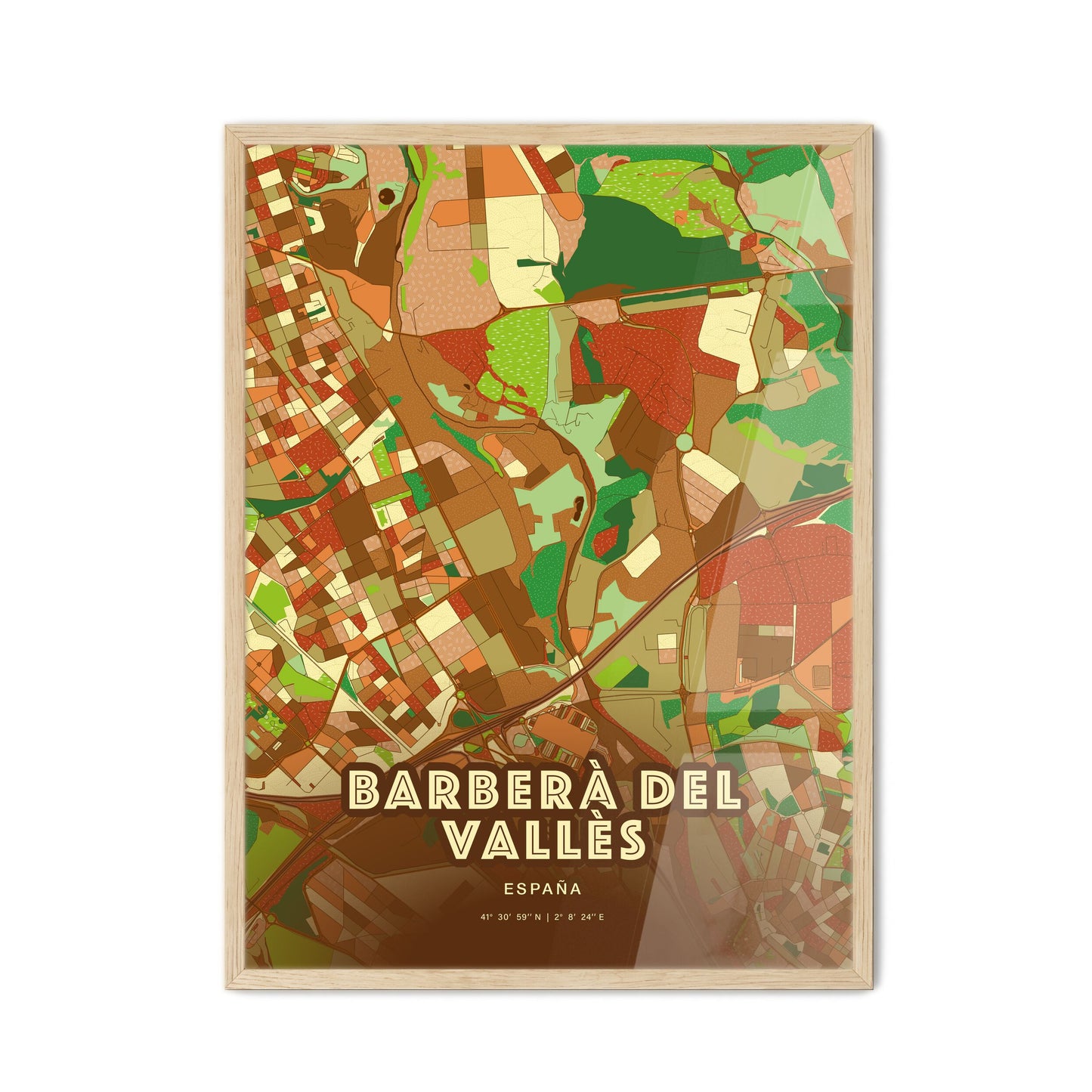 Colorful BARBERÀ DEL VALLÈS SPAIN Fine Art Map Farmhouse