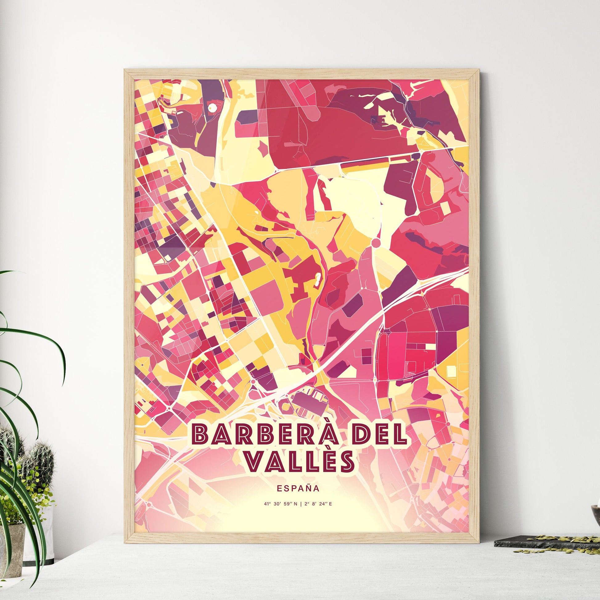 Colorful BARBERÀ DEL VALLÈS SPAIN Fine Art Map Hot Red