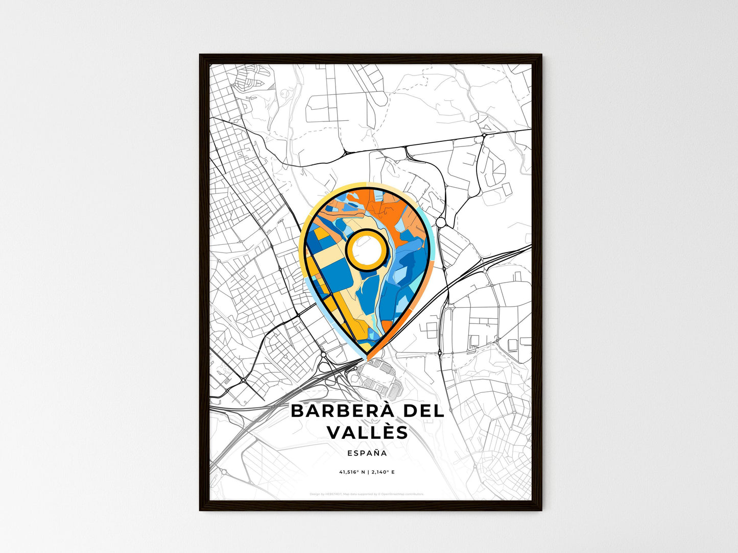 Barberà Del Vallès Spain wedding art map with pointer icon