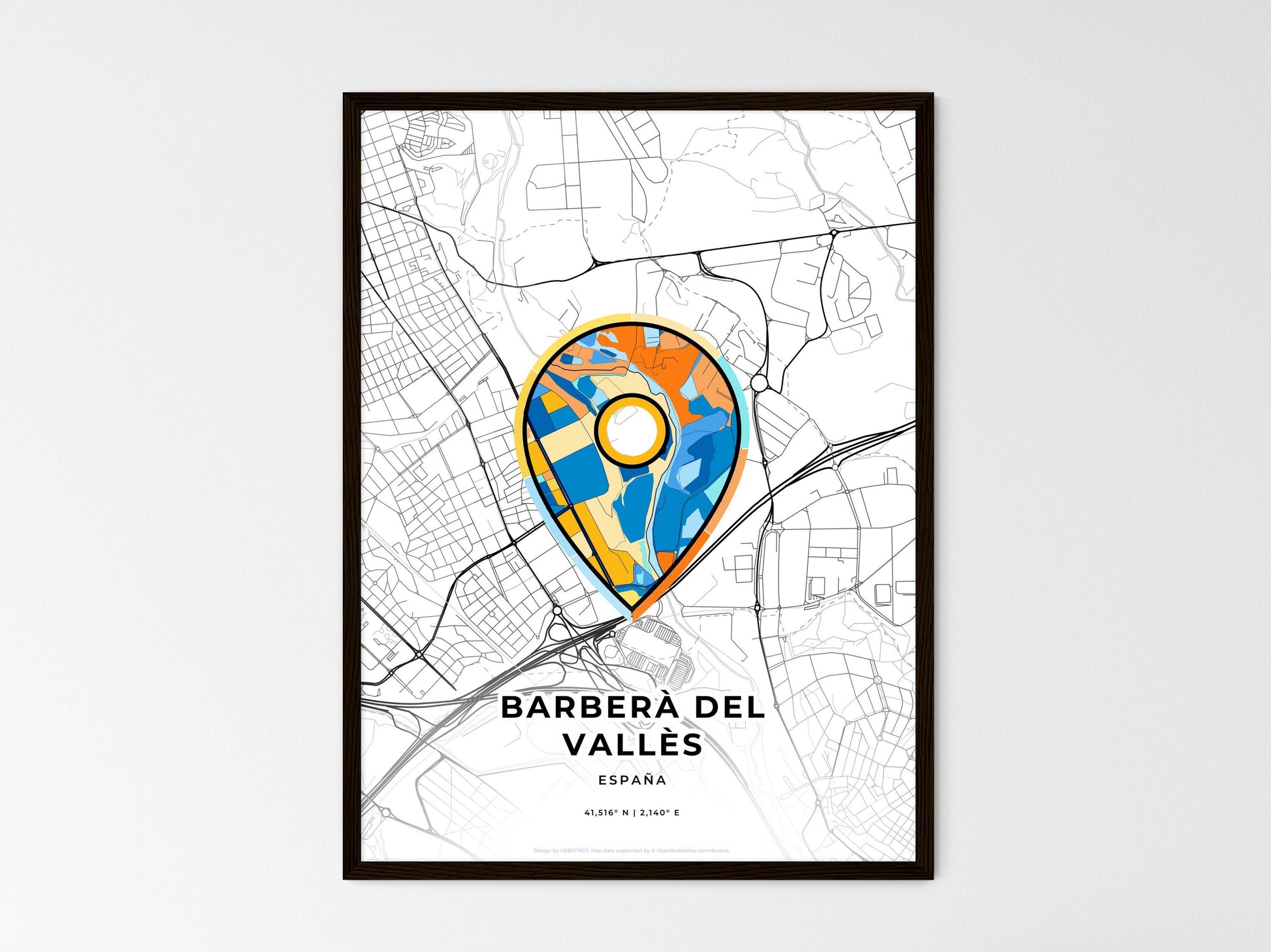 Barberà Del Vallès Spain wedding art map with pointer icon