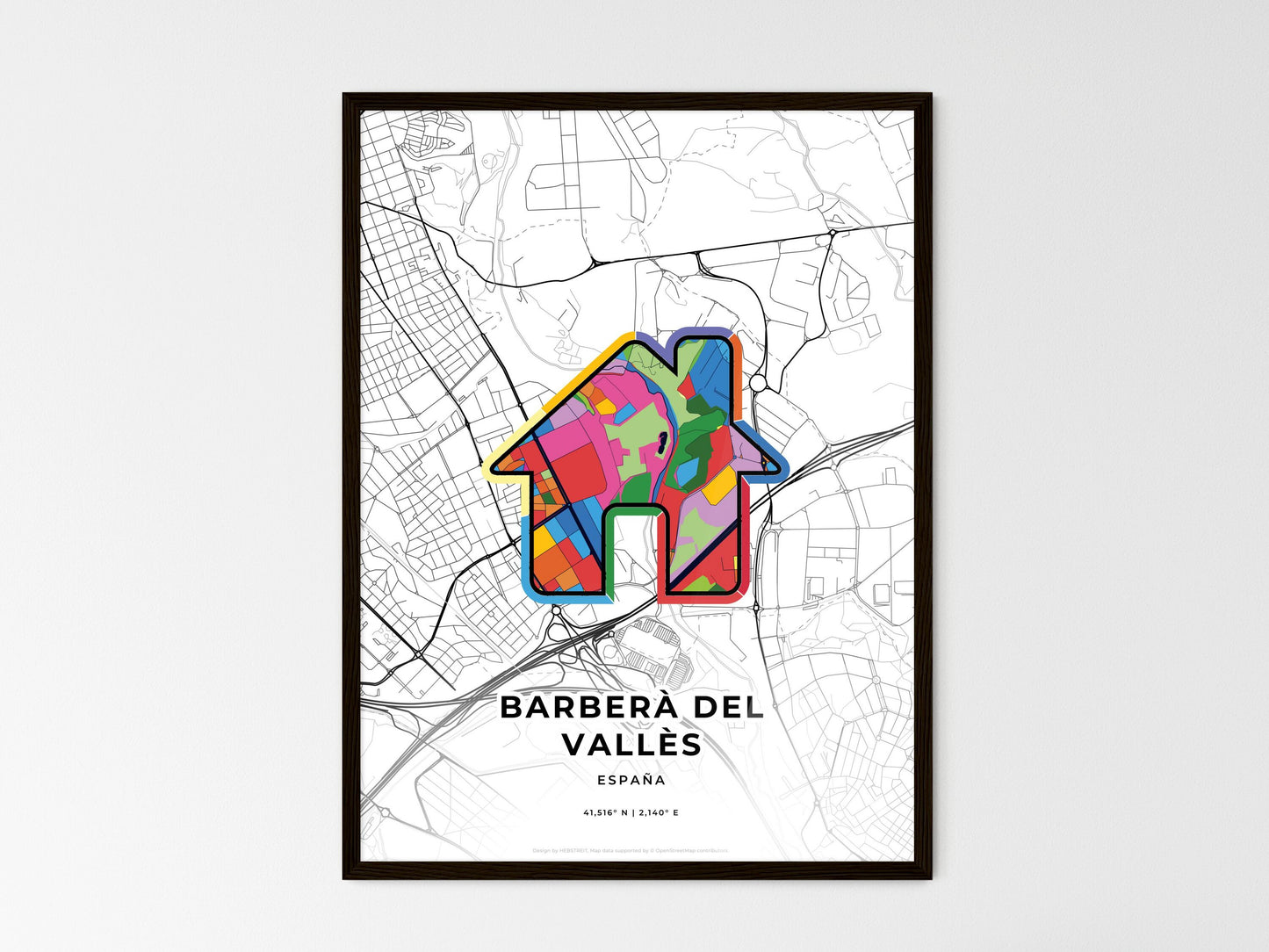 Barberà Del Vallès Spain wedding art map with home icon