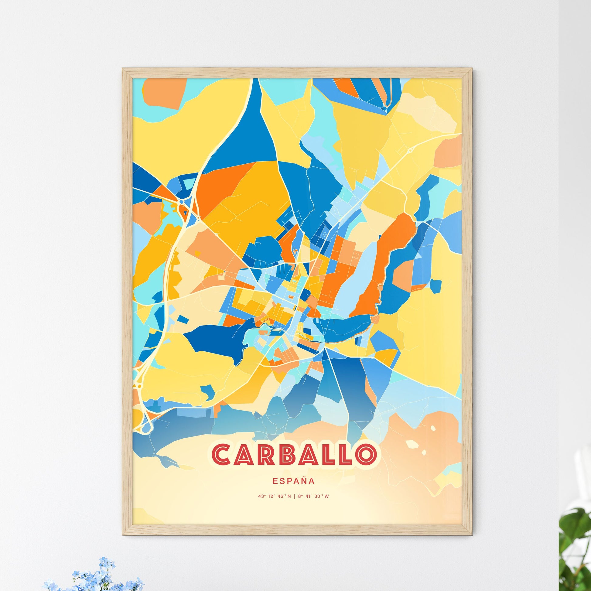 Colorful CARBALLO SPAIN Fine Art Map Blue Orange