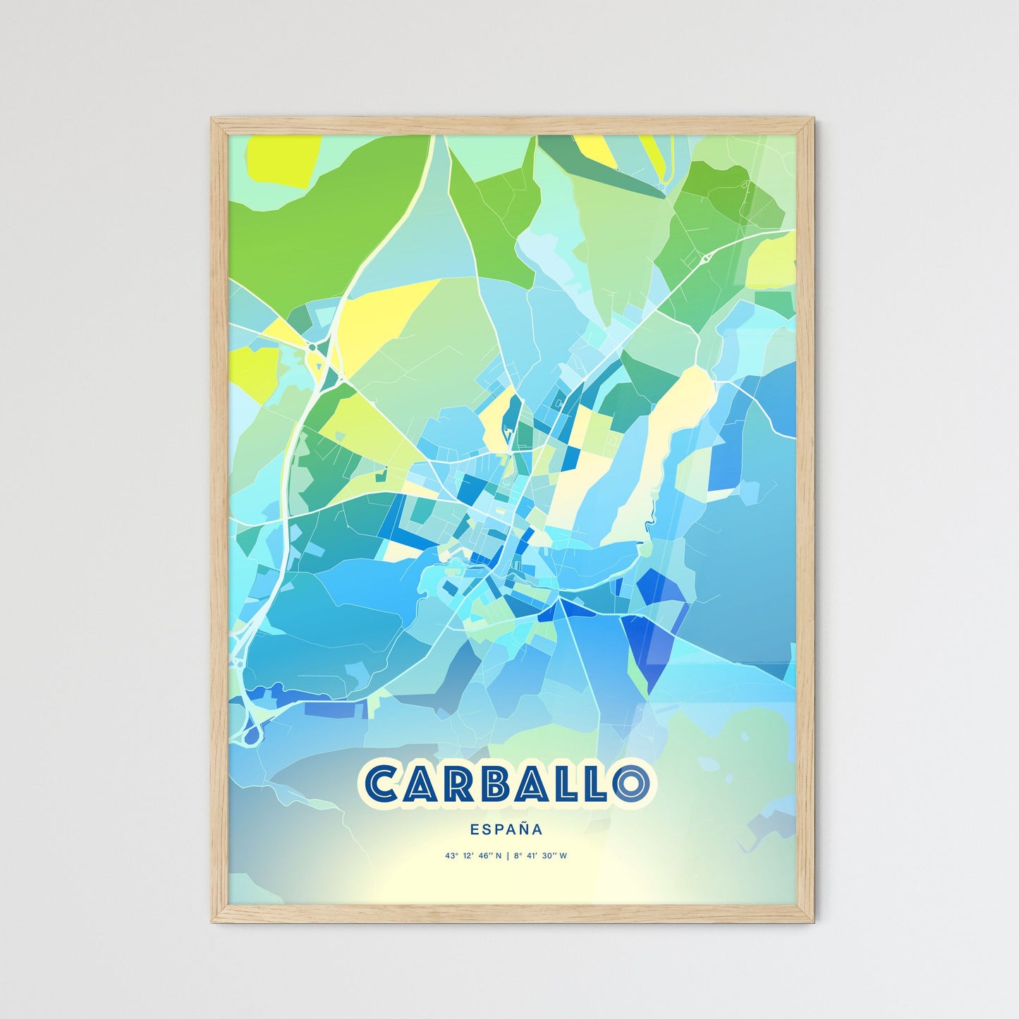 Colorful CARBALLO SPAIN Fine Art Map Cool Blue