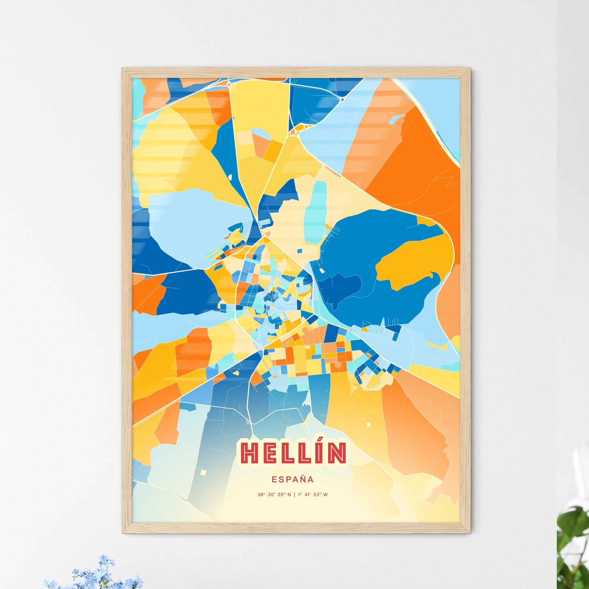 Colorful HELLÍN SPAIN Fine Art Map Blue Orange