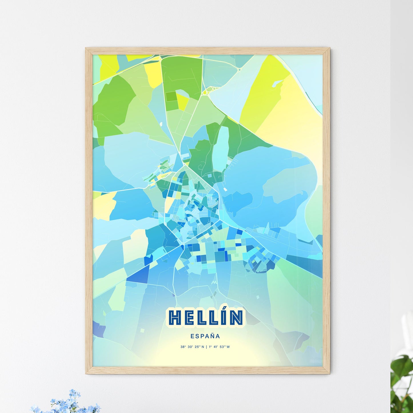 Colorful HELLÍN SPAIN Fine Art Map Cool Blue