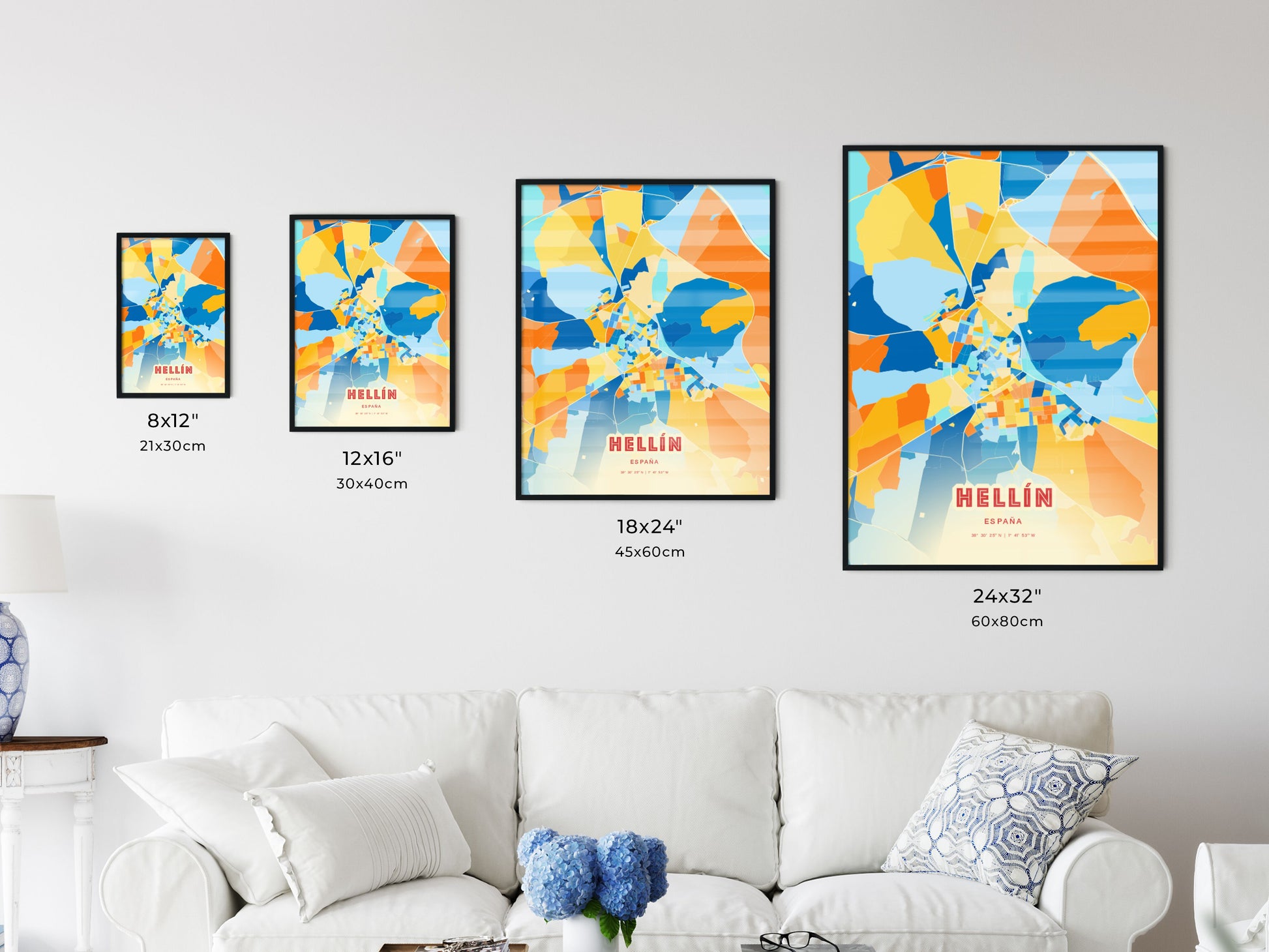 Colorful HELLÍN SPAIN Fine Art Map Blue Orange