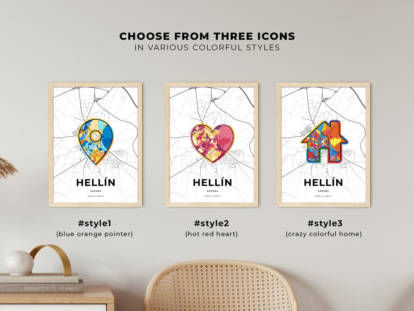Hellín Spain maps with colorful icons