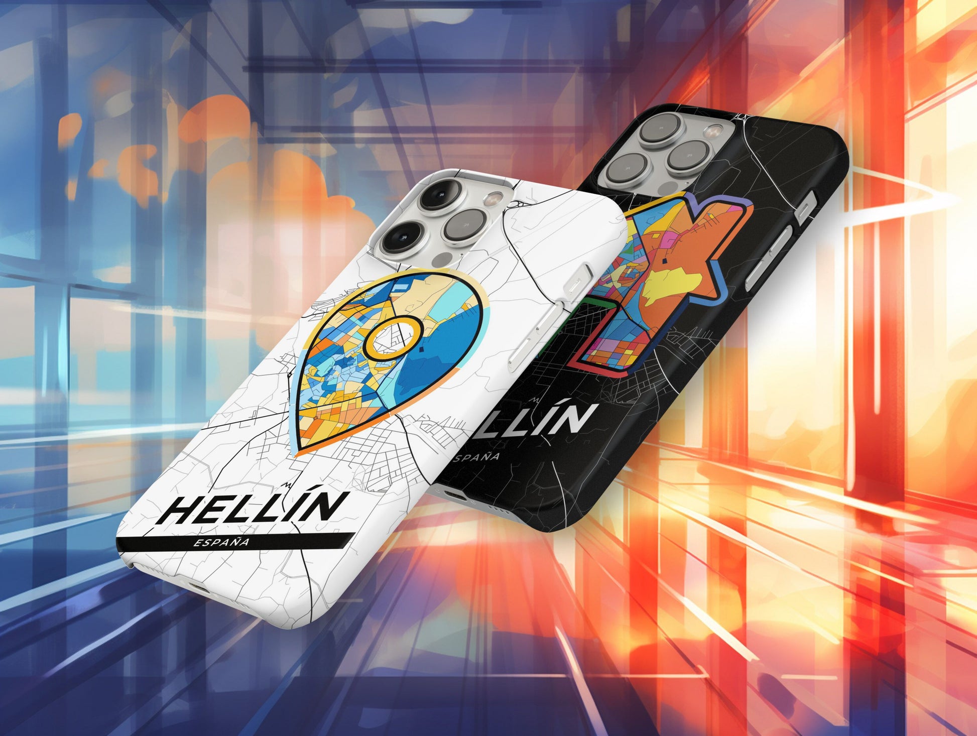 Hellín Spain slim phone case with colorful icon. Birthday, wedding or housewarming gift. Couple match cases.