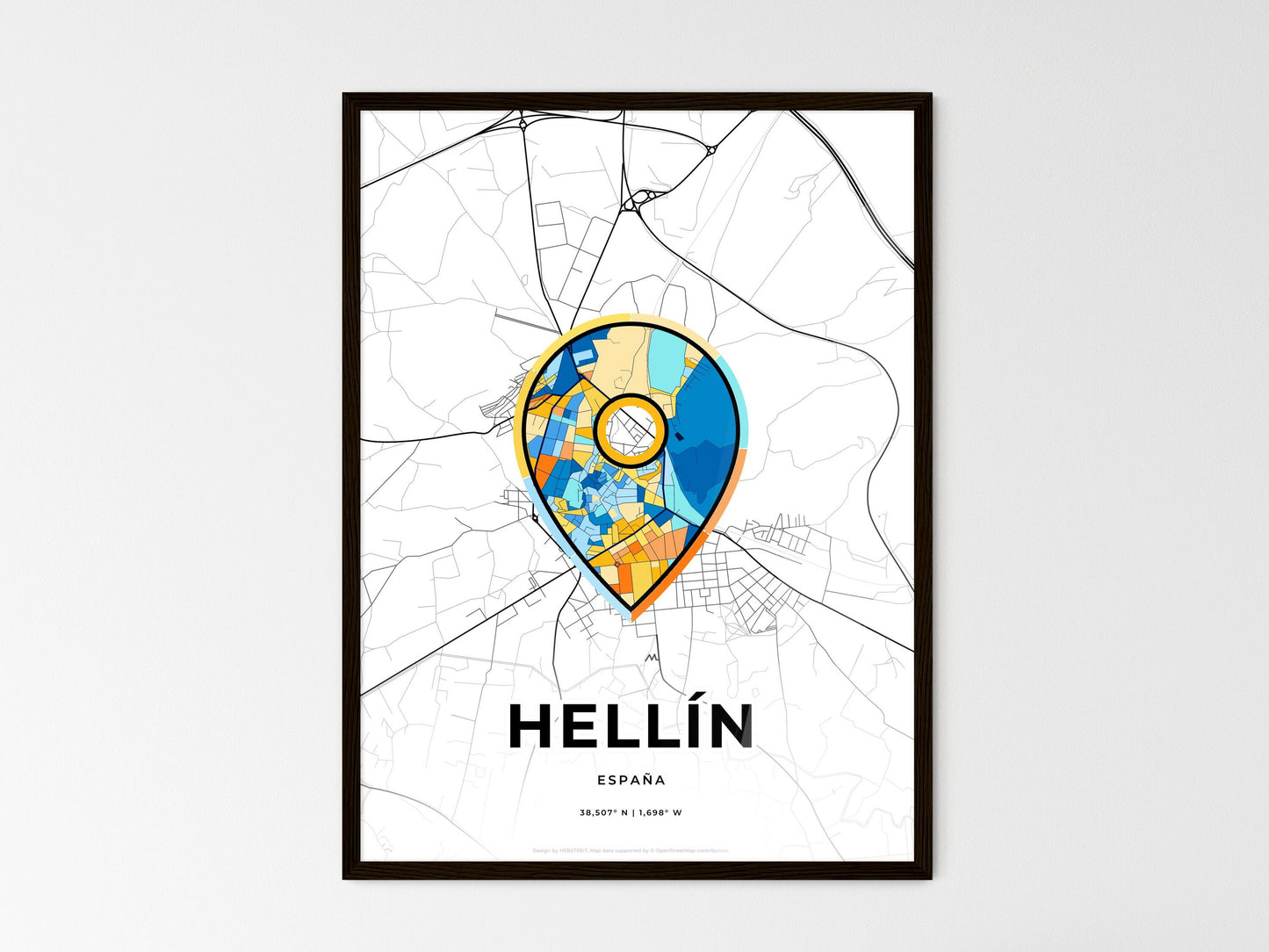 Hellín Spain wedding art map with pointer icon