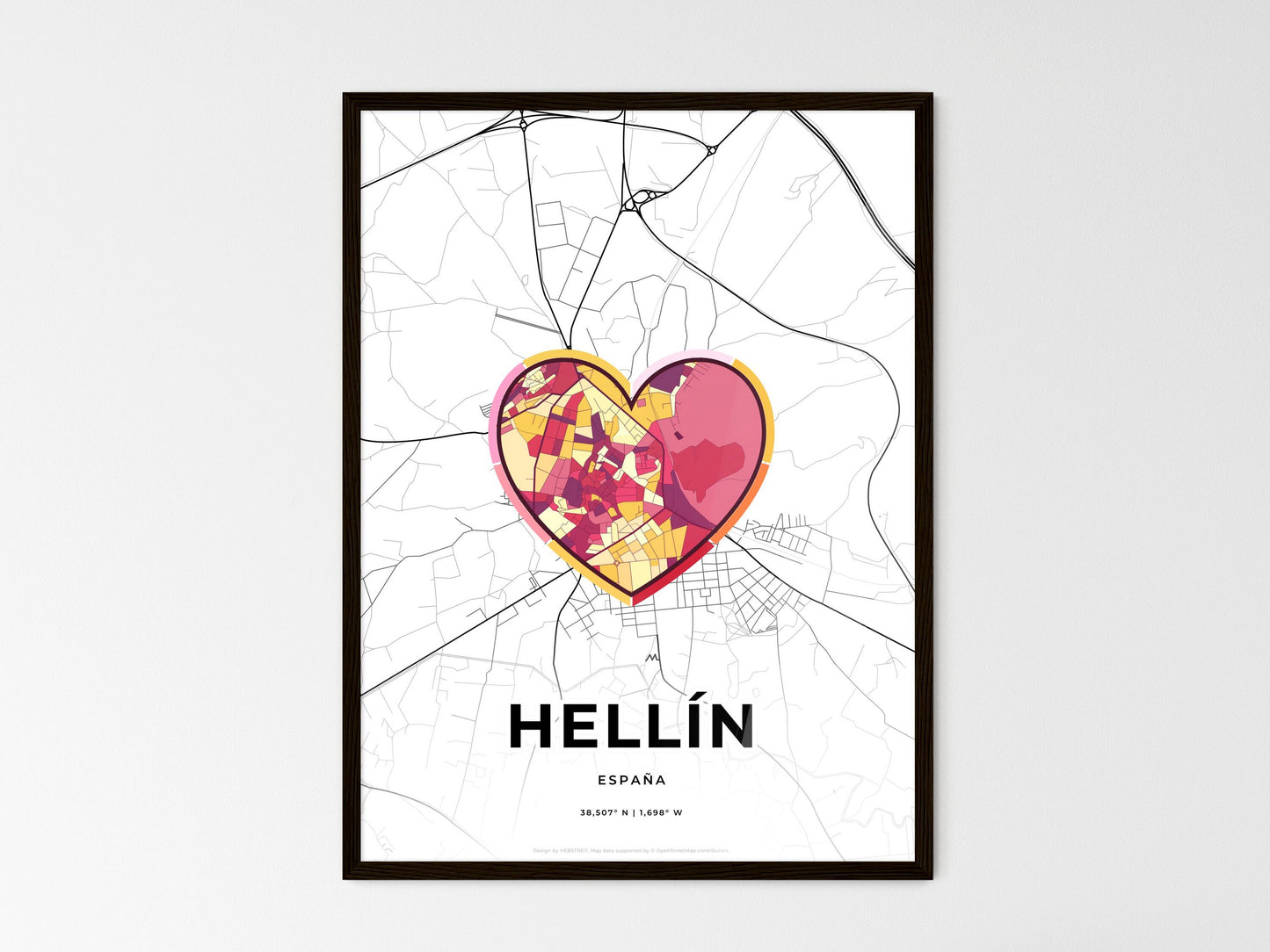 Hellín Spain wedding art map with heart icon