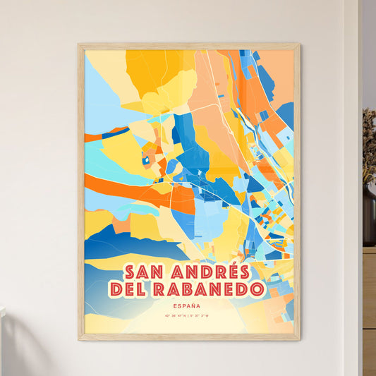 Colorful SAN ANDRÉS DEL RABANEDO SPAIN Fine Art Map Blue Orange