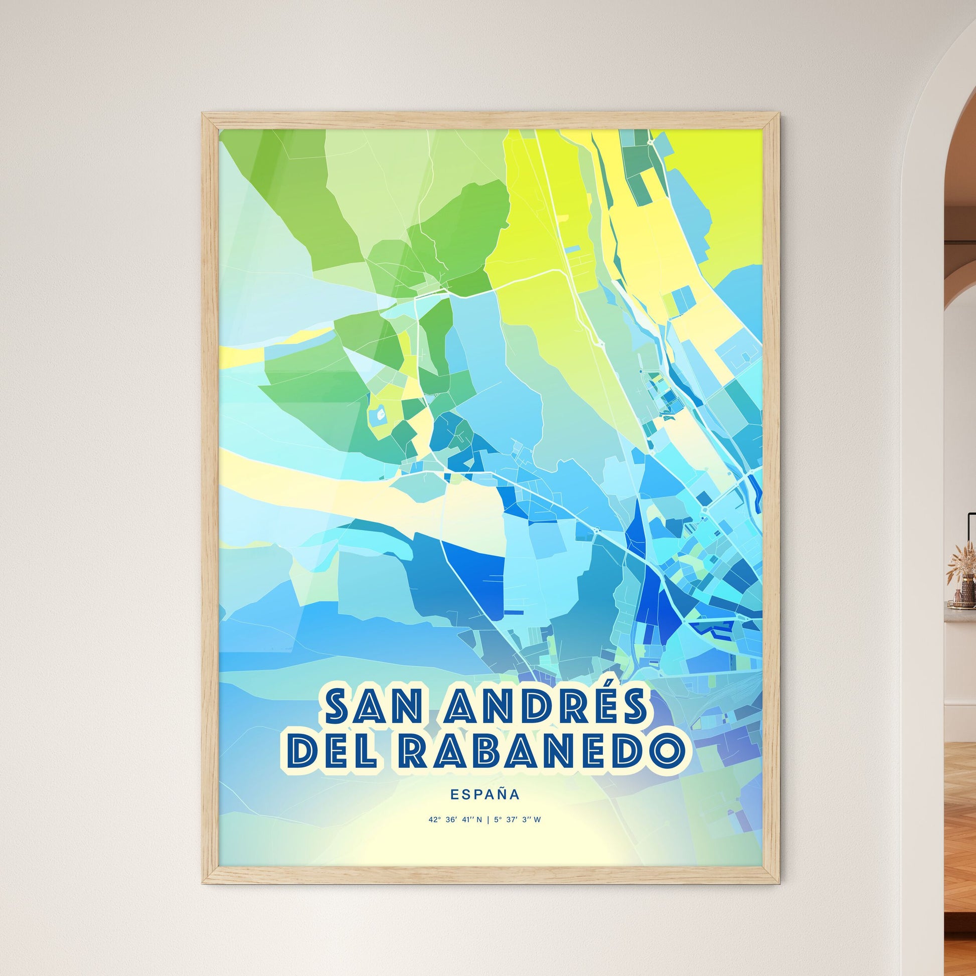 Colorful SAN ANDRÉS DEL RABANEDO SPAIN Fine Art Map Cool Blue