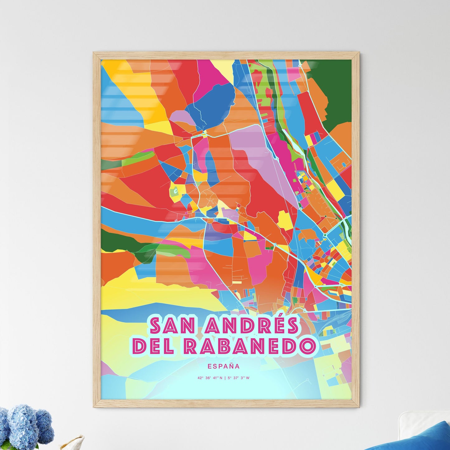 Colorful SAN ANDRÉS DEL RABANEDO SPAIN Fine Art Map Crazy Colors