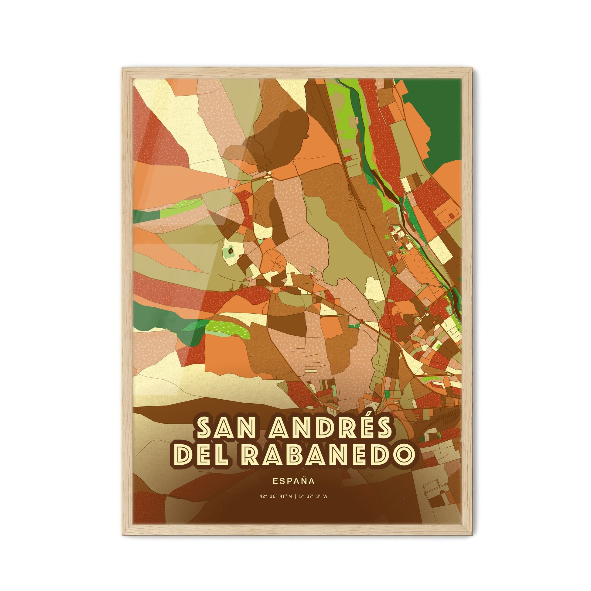 Colorful SAN ANDRÉS DEL RABANEDO SPAIN Fine Art Map Farmhouse