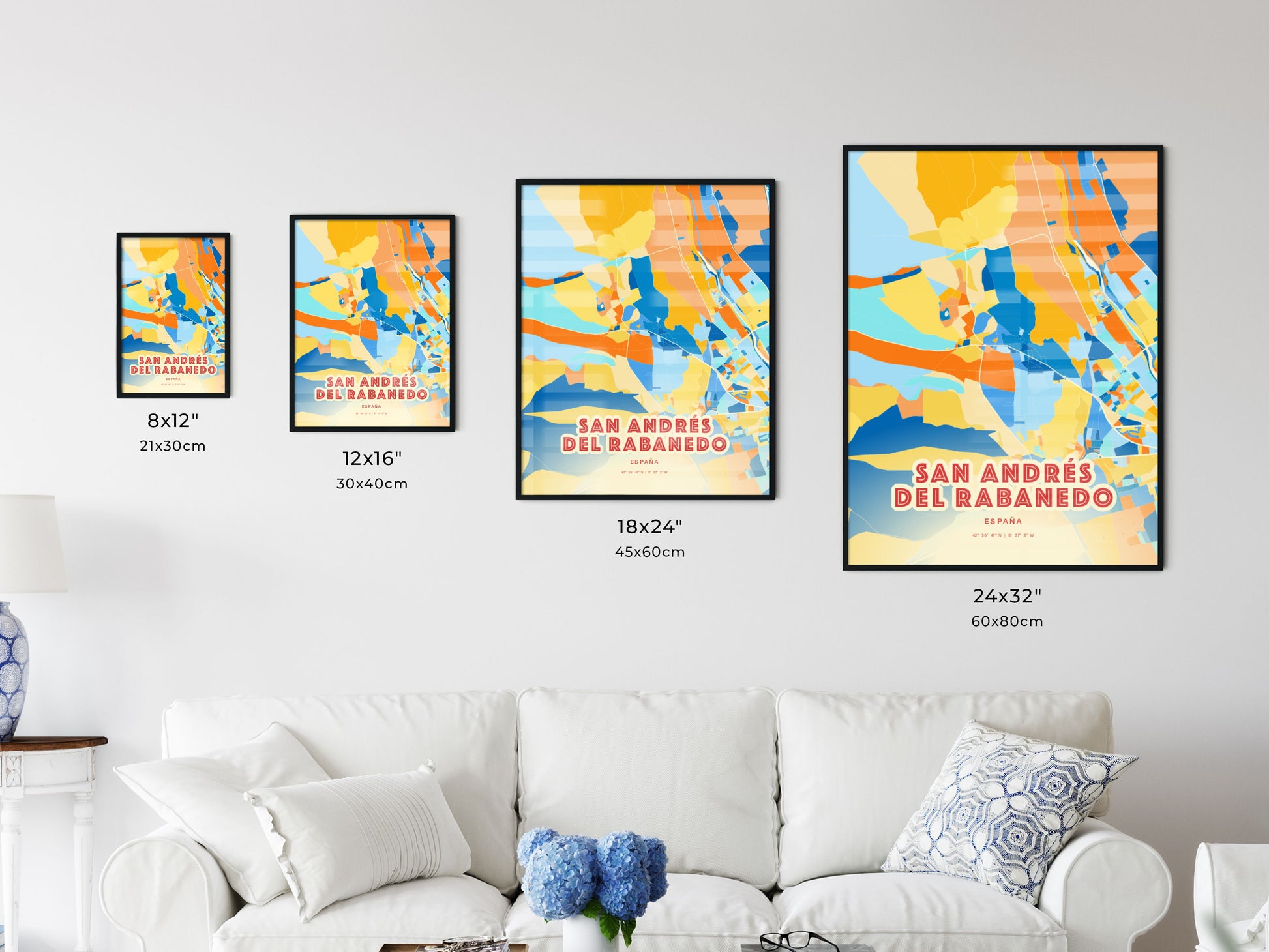 Colorful SAN ANDRÉS DEL RABANEDO SPAIN Fine Art Map Blue Orange