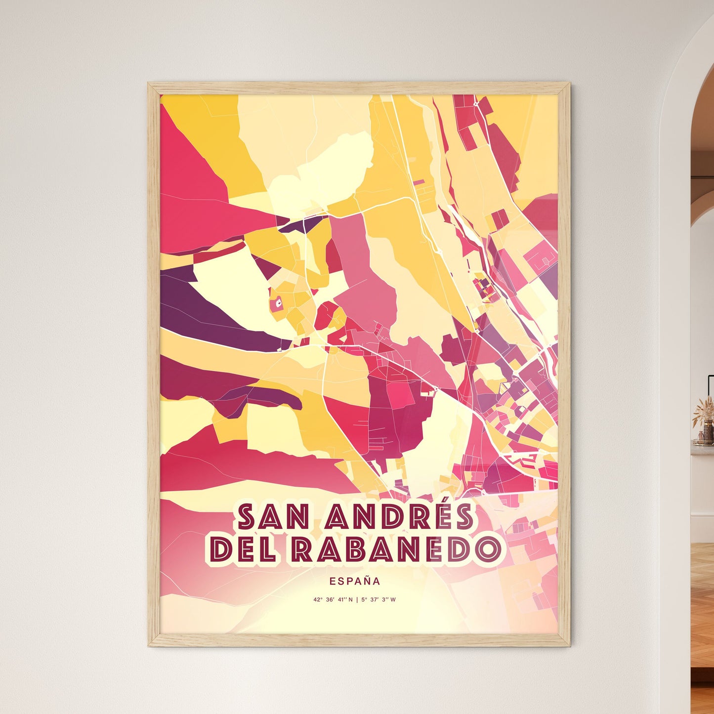 Colorful SAN ANDRÉS DEL RABANEDO SPAIN Fine Art Map Hot Red