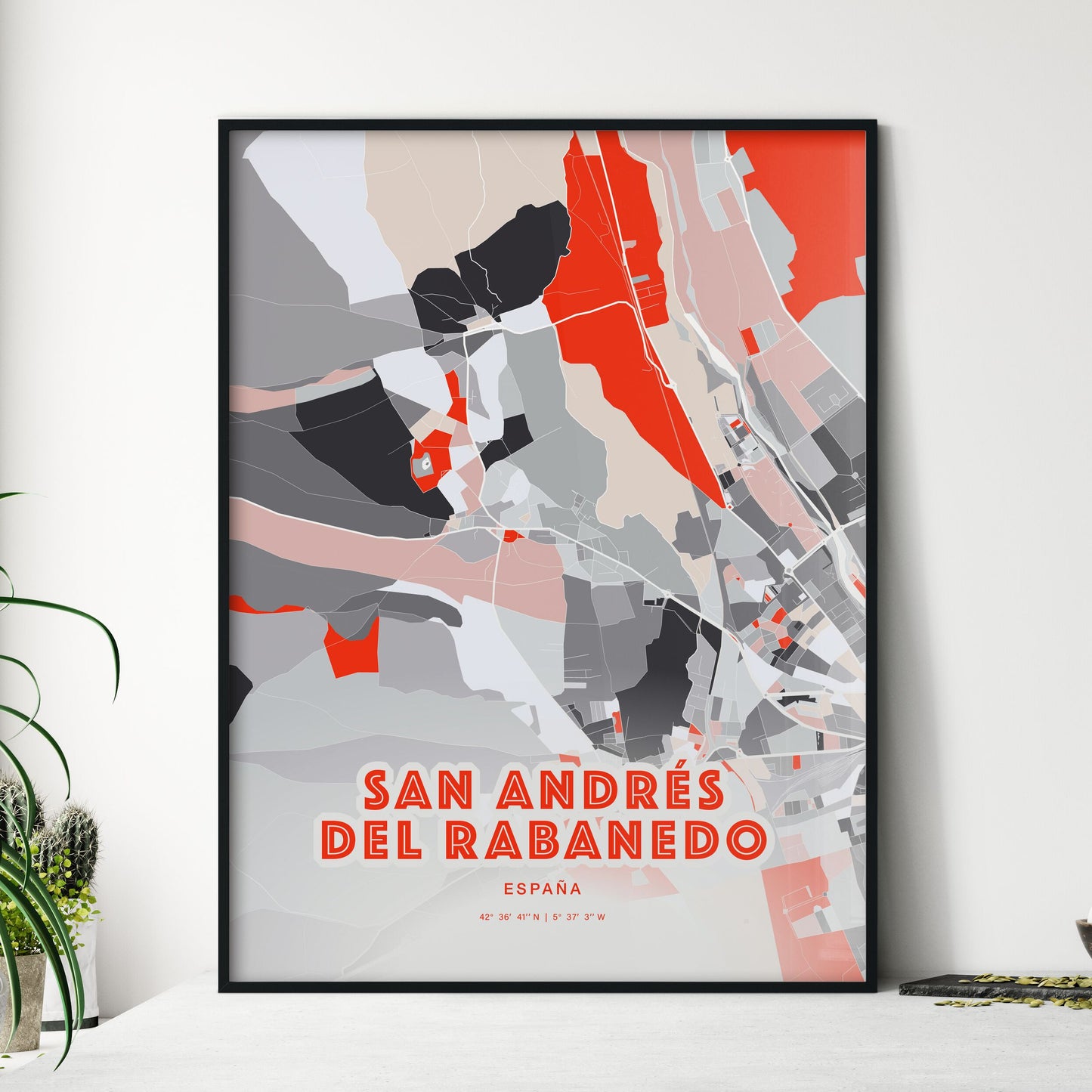 Colorful SAN ANDRÉS DEL RABANEDO SPAIN Fine Art Map Modern