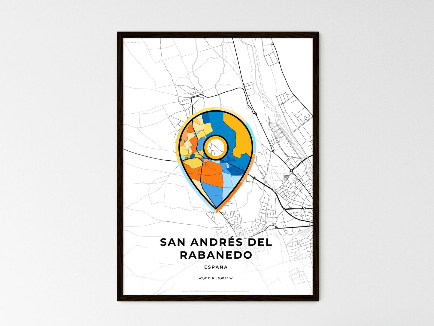 San Andrés Del Rabanedo Spain wedding art map with pointer icon