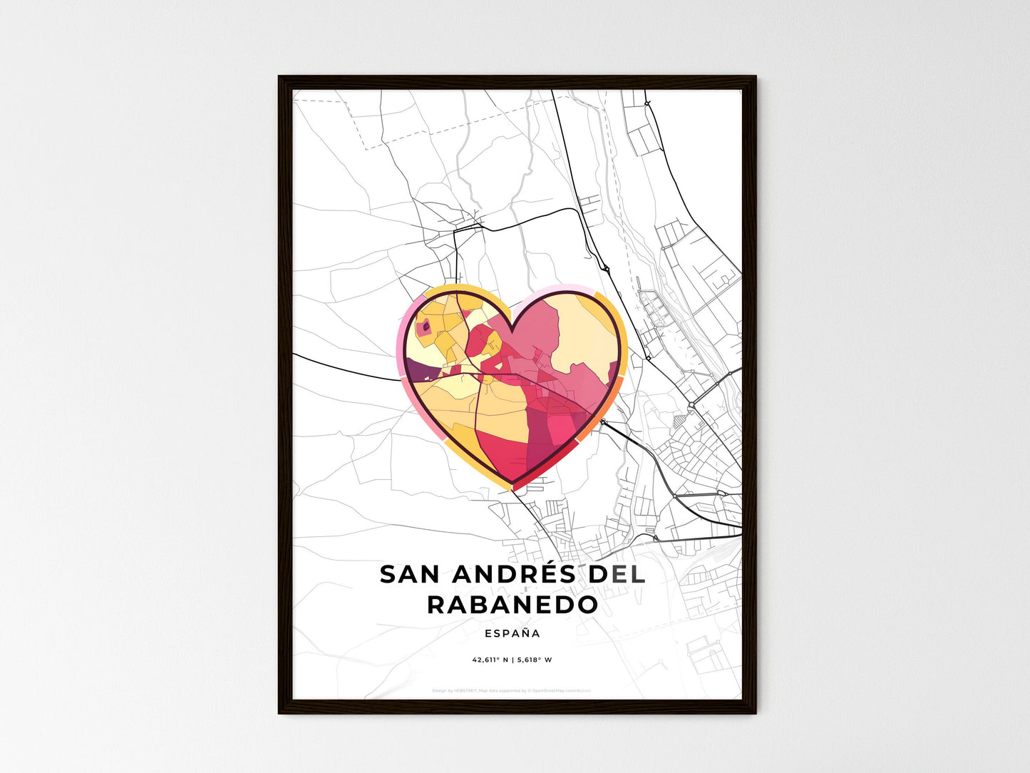 San Andrés Del Rabanedo Spain wedding art map with heart icon