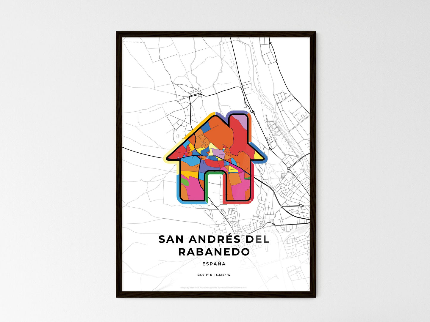San Andrés Del Rabanedo Spain wedding art map with home icon