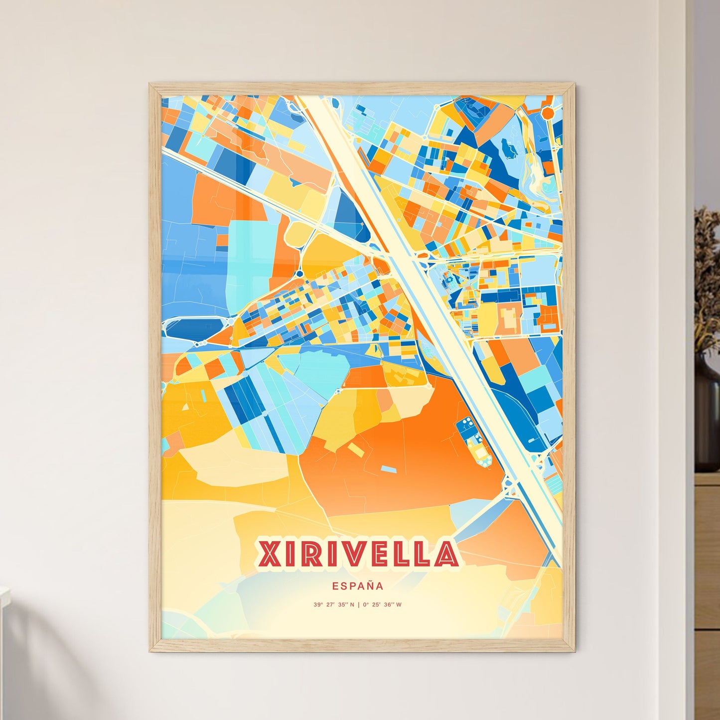 Colorful XIRIVELLA SPAIN Fine Art Map Blue Orange