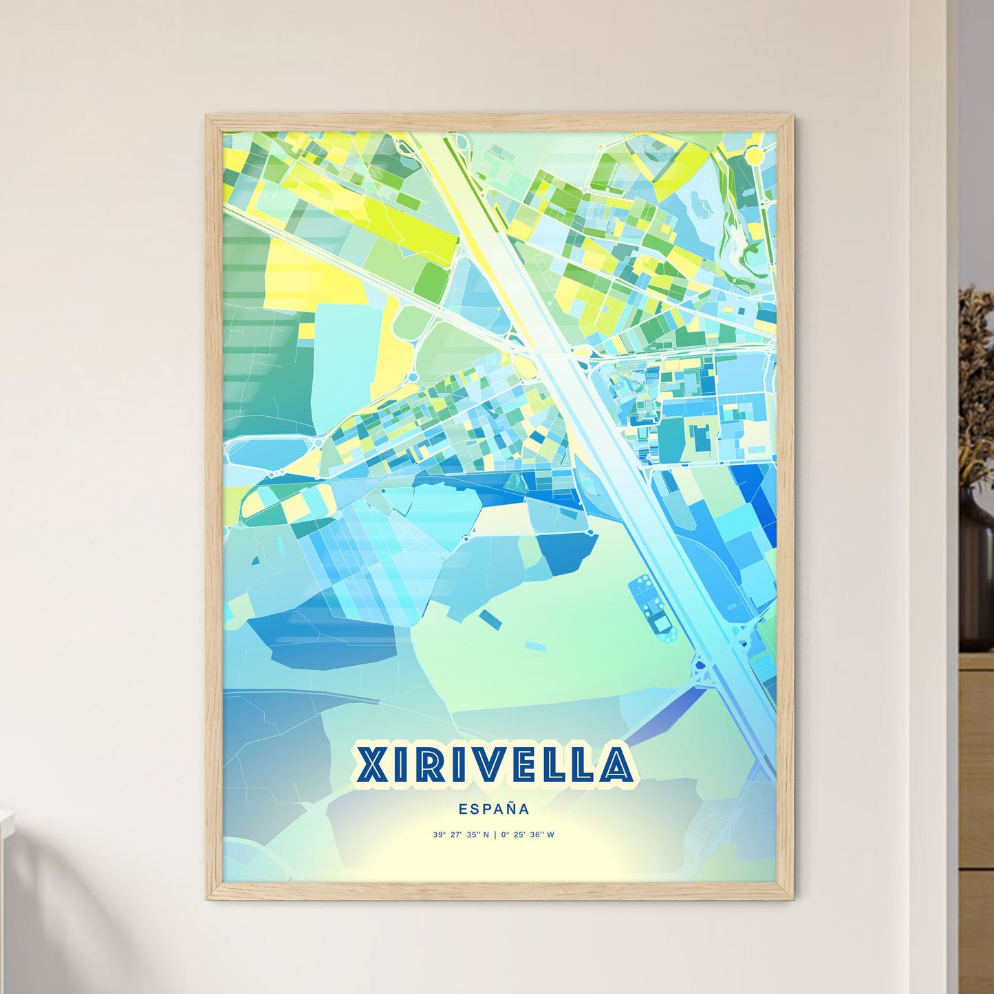 Colorful XIRIVELLA SPAIN Fine Art Map Cool Blue