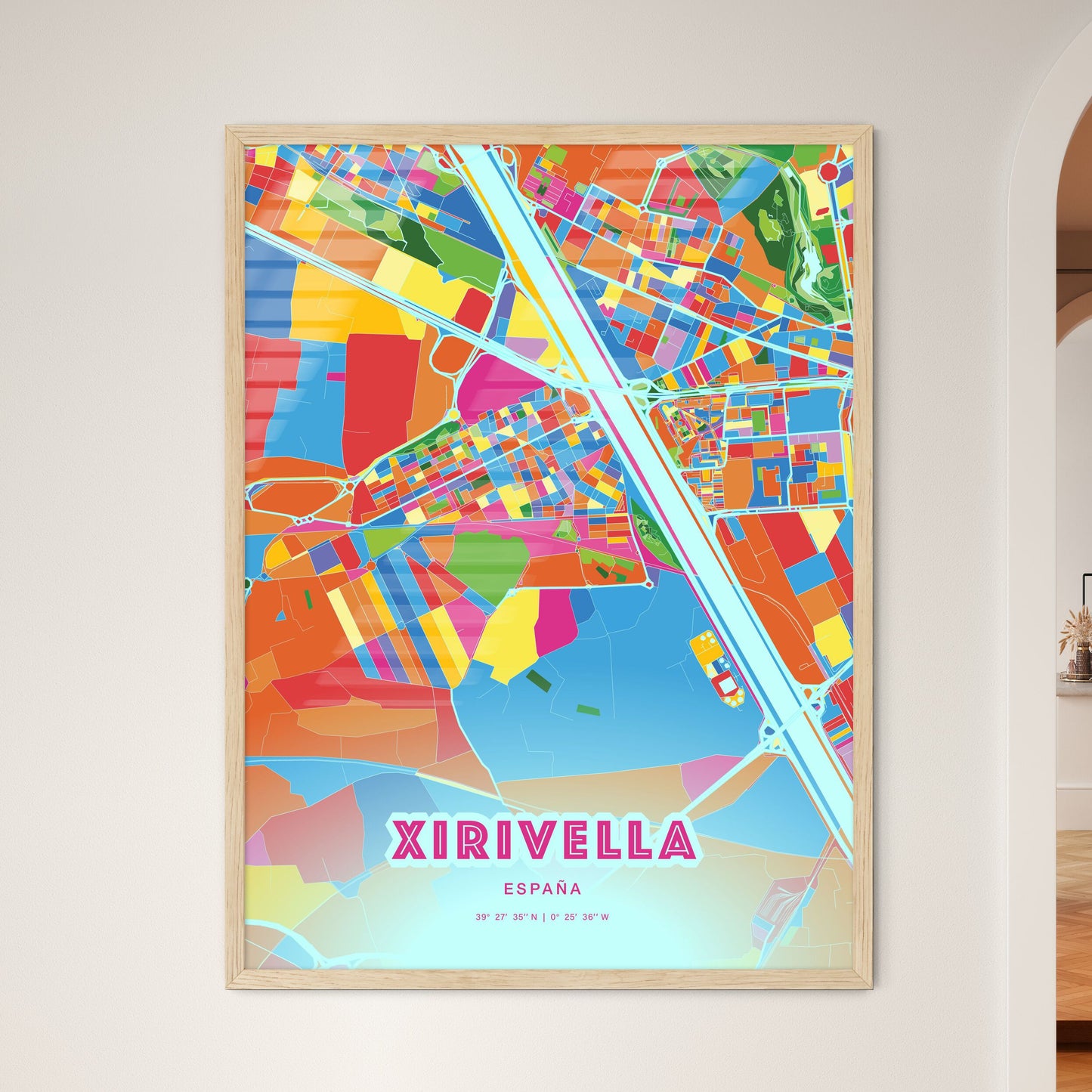 Colorful XIRIVELLA SPAIN Fine Art Map Crazy Colors