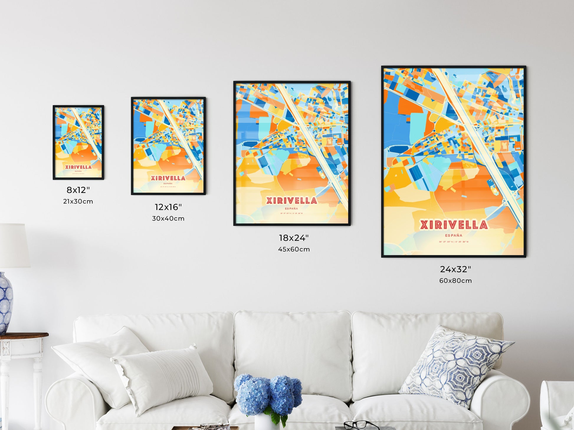 Colorful XIRIVELLA SPAIN Fine Art Map Blue Orange