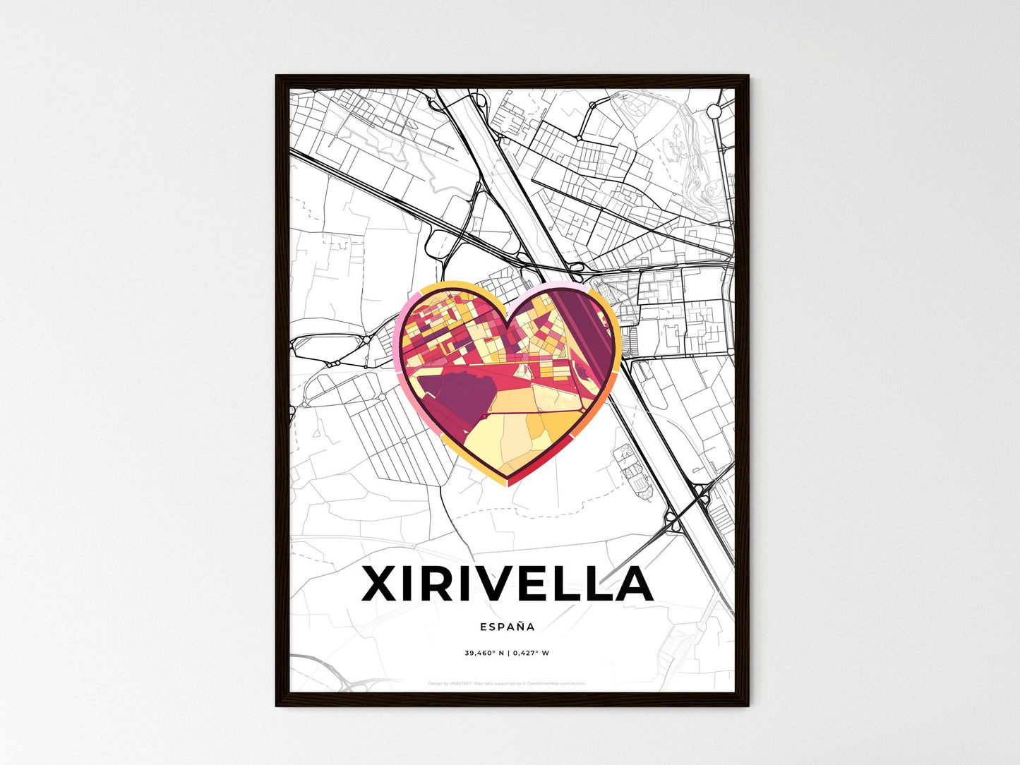 Xirivella Spain wedding art map with heart icon