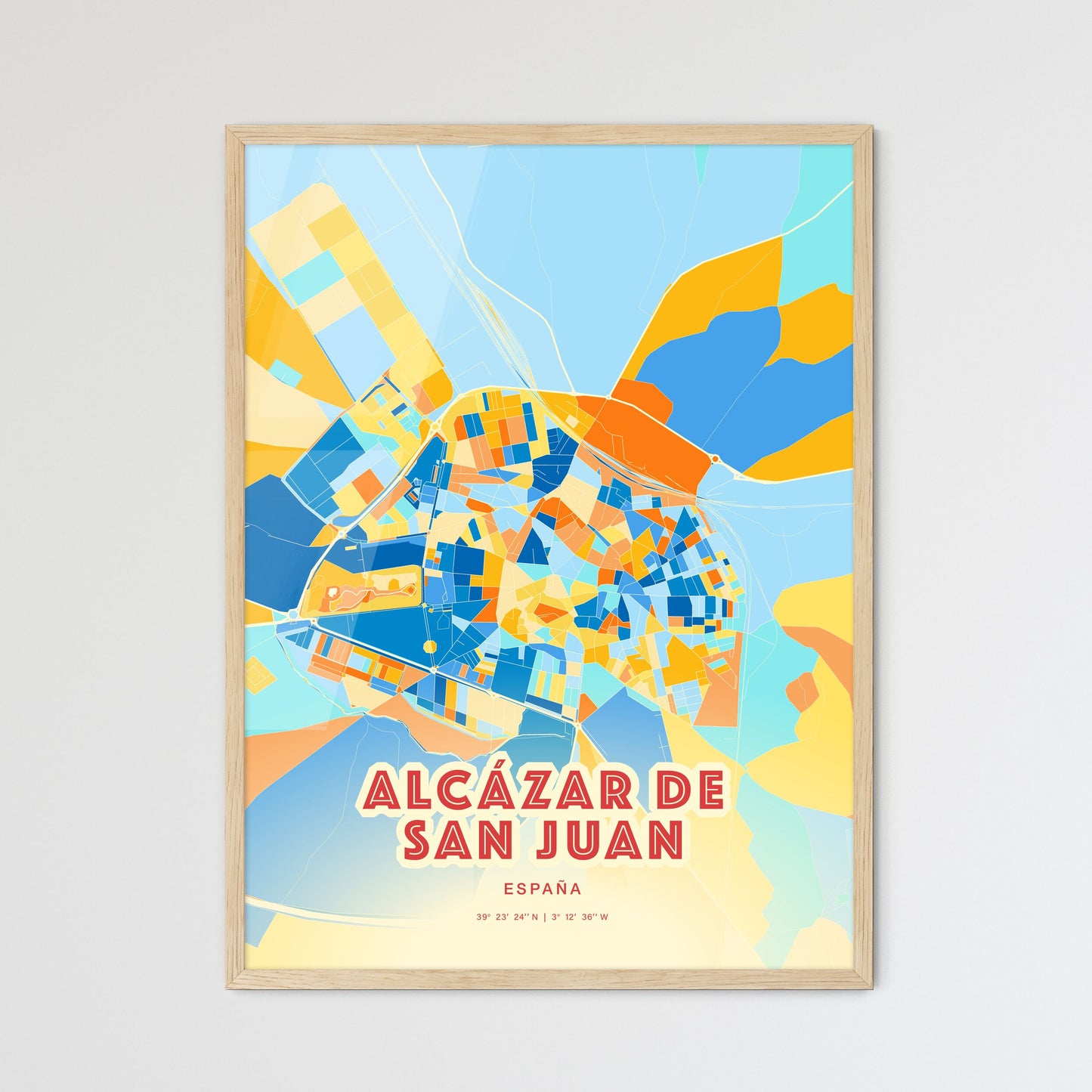 Colorful ALCÁZAR DE SAN JUAN SPAIN Fine Art Map Blue Orange