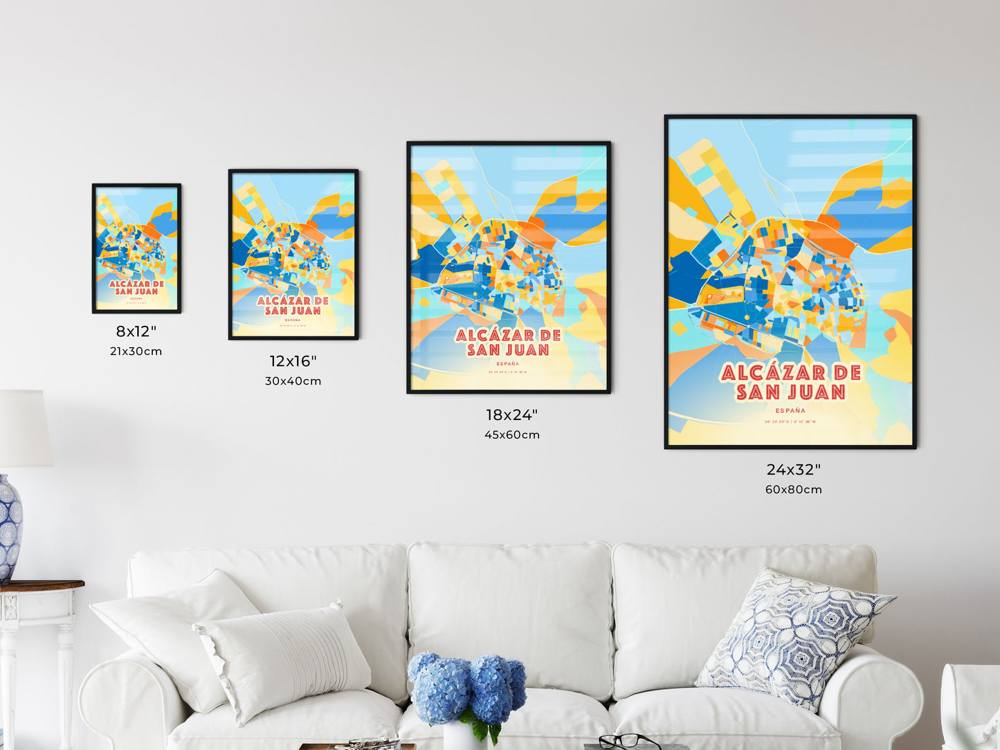 Colorful ALCÁZAR DE SAN JUAN SPAIN Fine Art Map Blue Orange