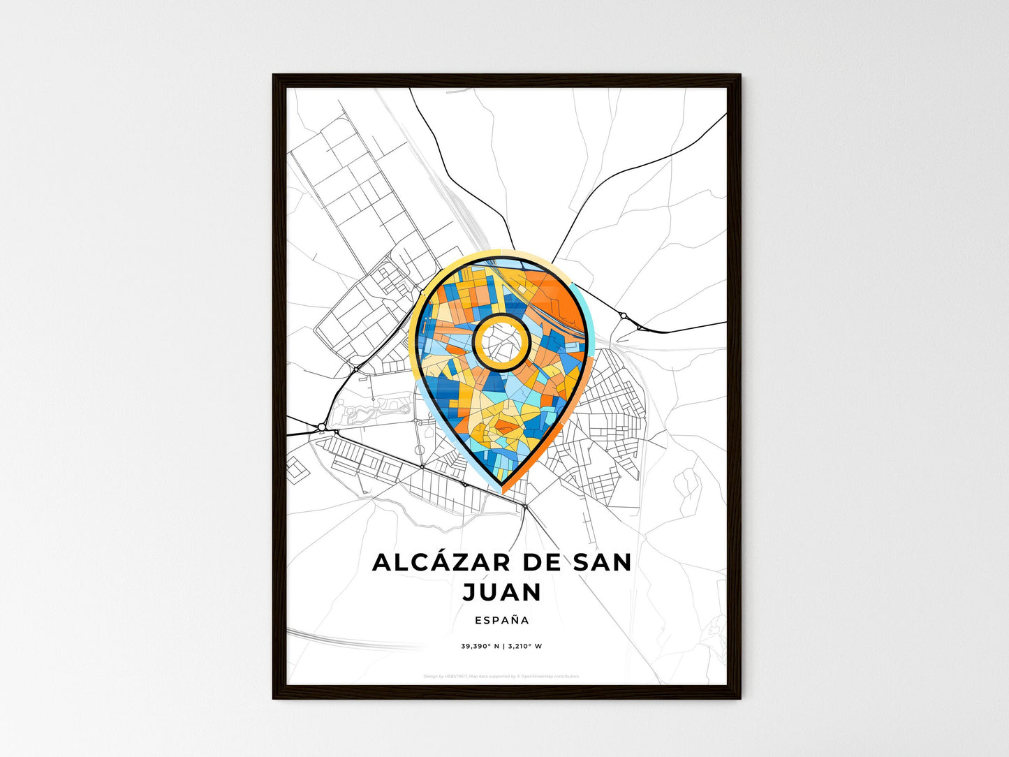 Alcázar De San Juan Spain wedding art map with pointer icon