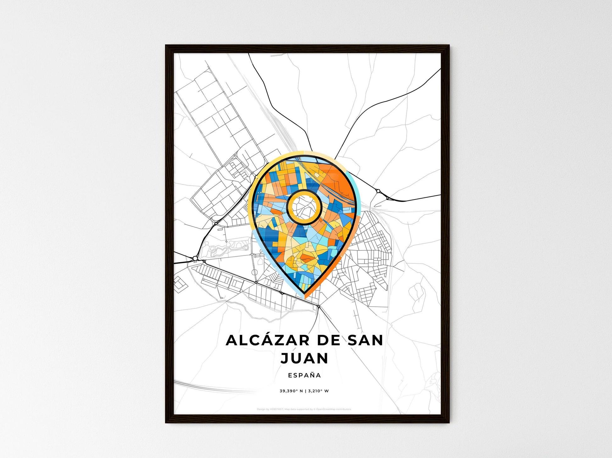 Alcázar De San Juan Spain wedding art map with pointer icon