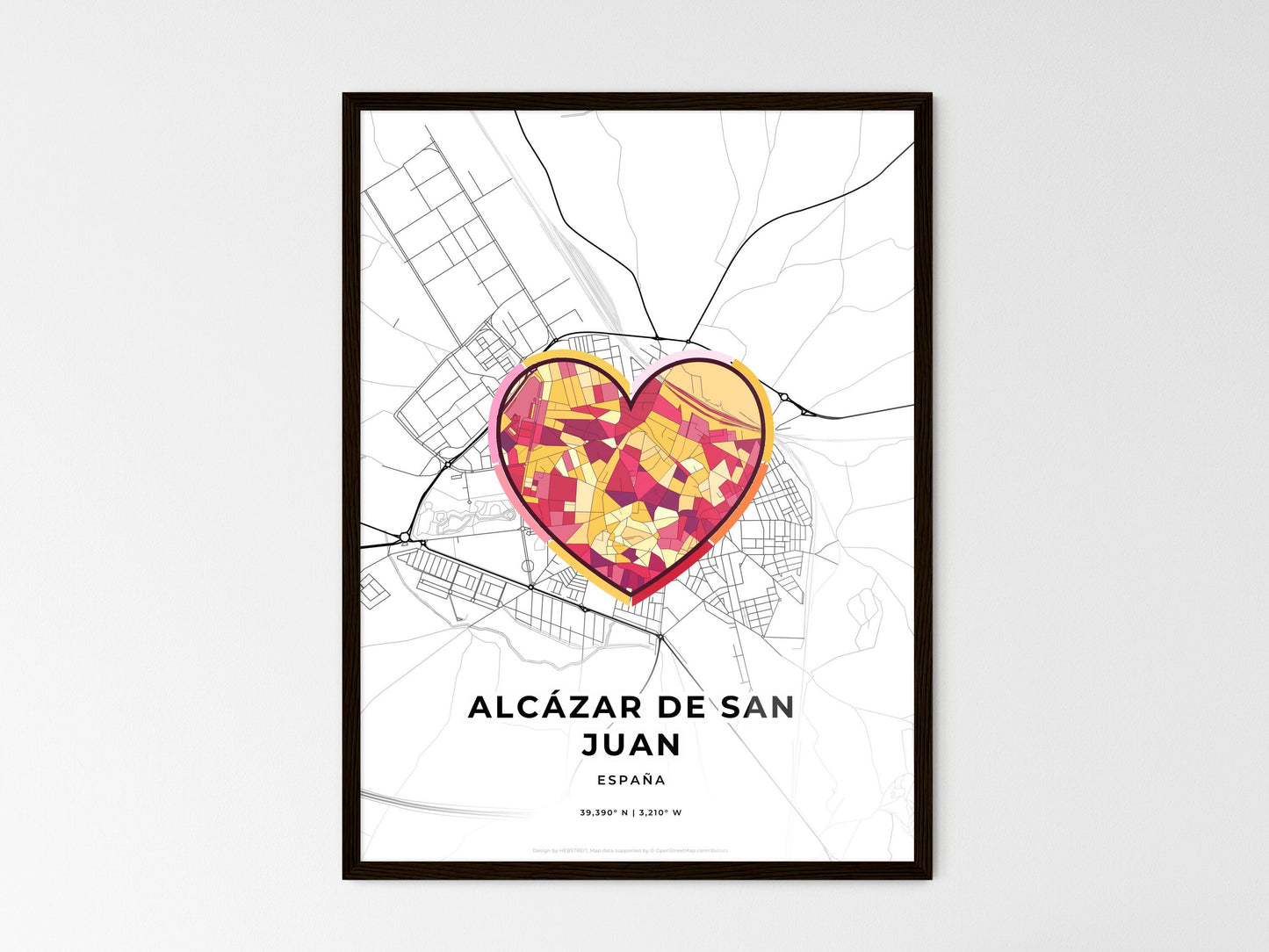 Alcázar De San Juan Spain wedding art map with heart icon
