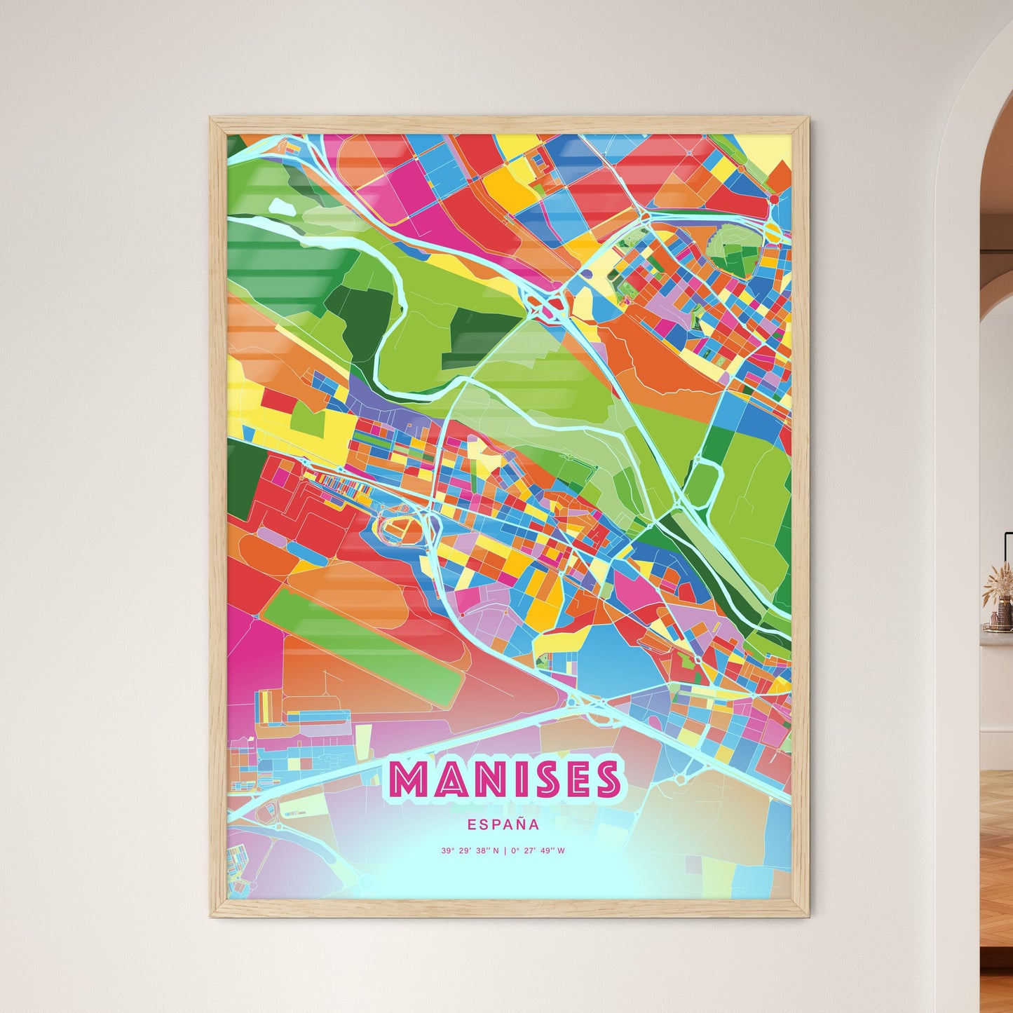 Colorful MANISES SPAIN Fine Art Map Crazy Colors