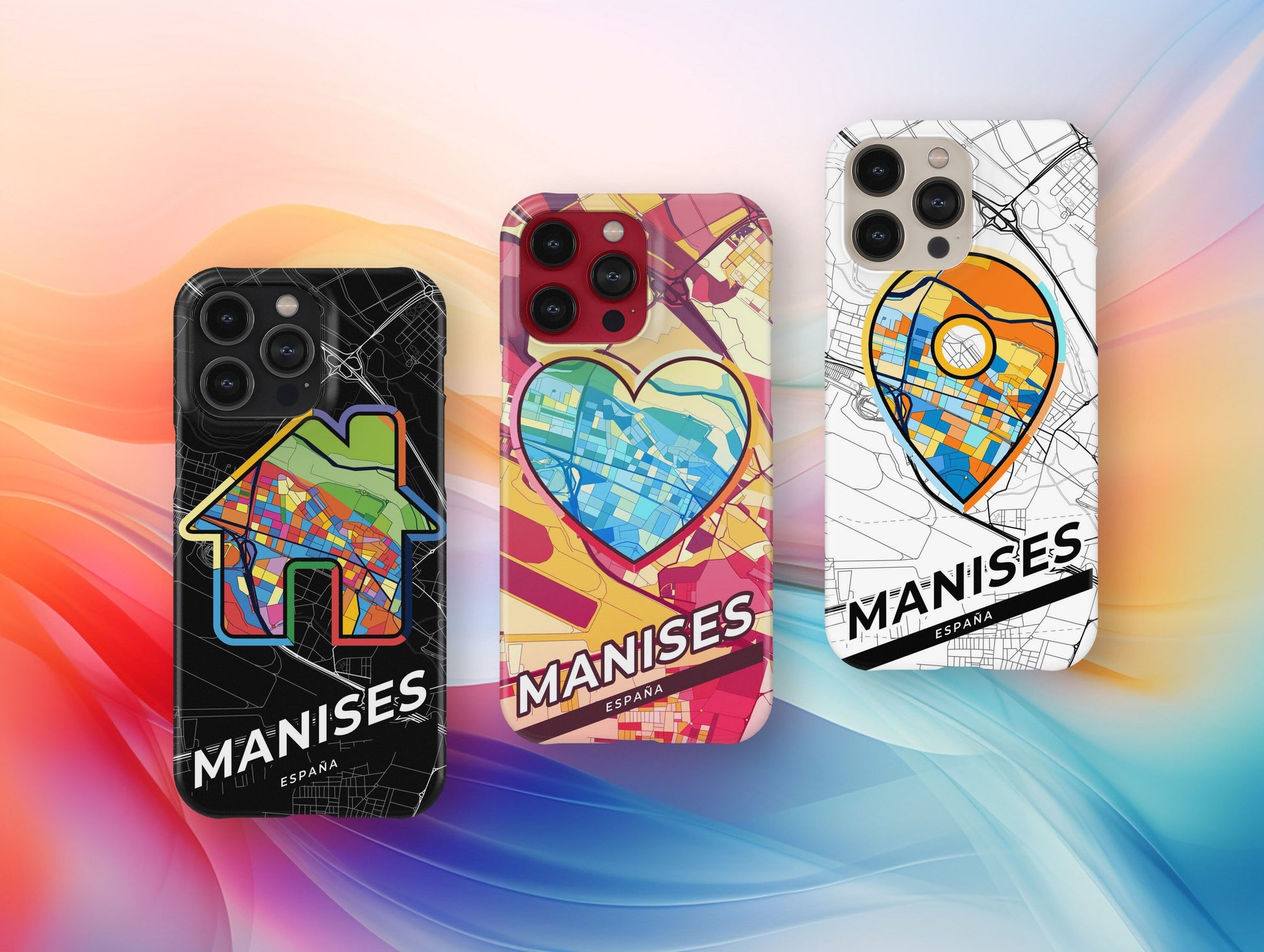 Manises Spain slim phone case with colorful icon. Birthday, wedding or housewarming gift. Couple match cases.