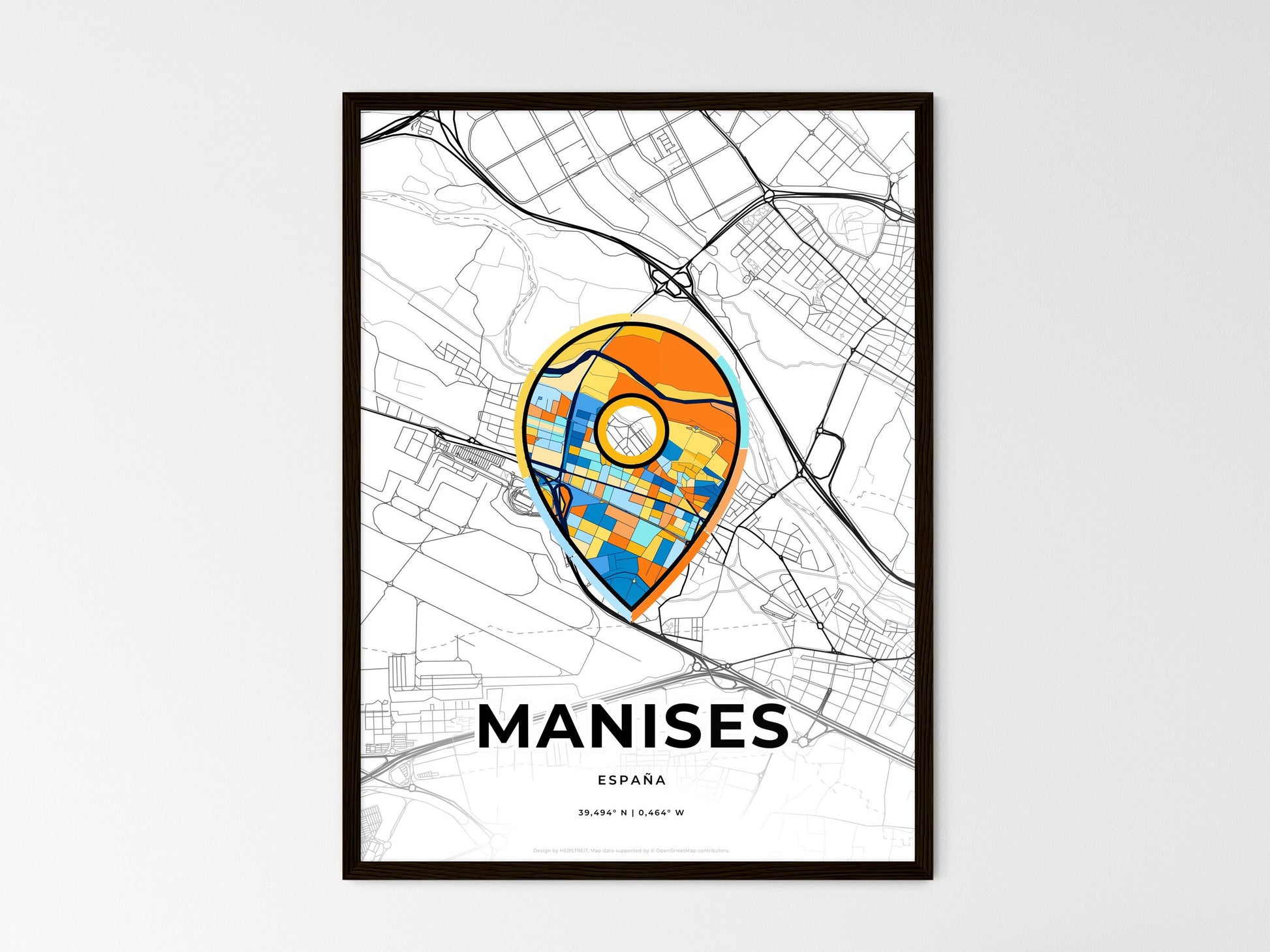 Manises Spain wedding art map with pointer icon